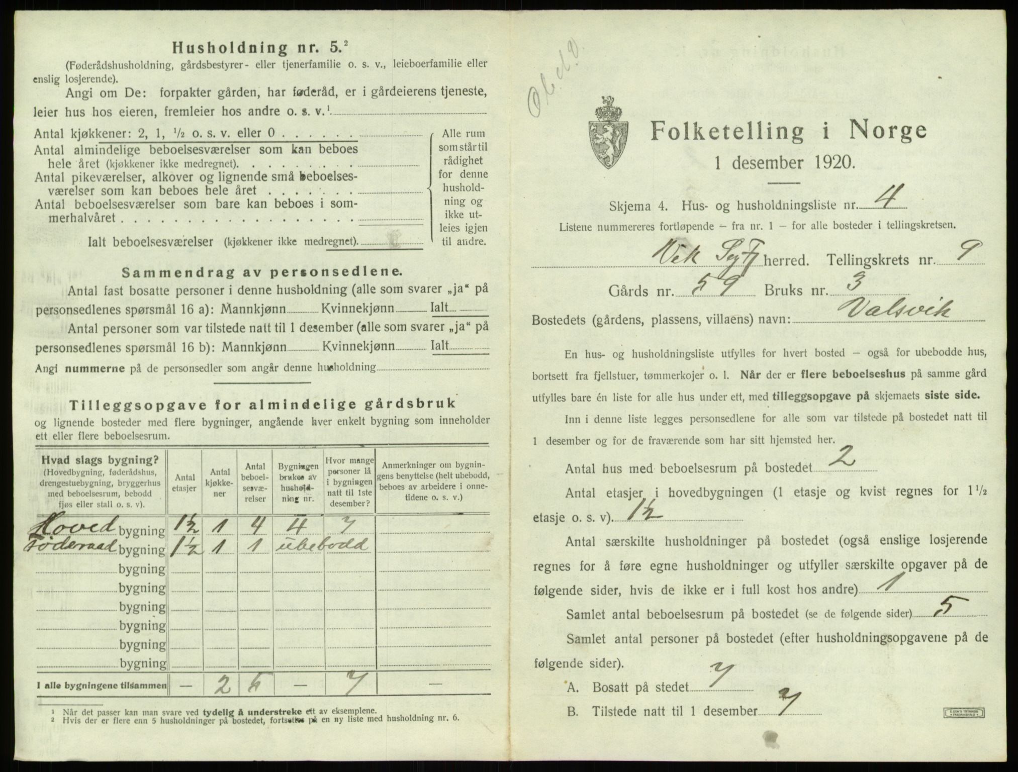 SAB, 1920 census for Vik, 1920, p. 906