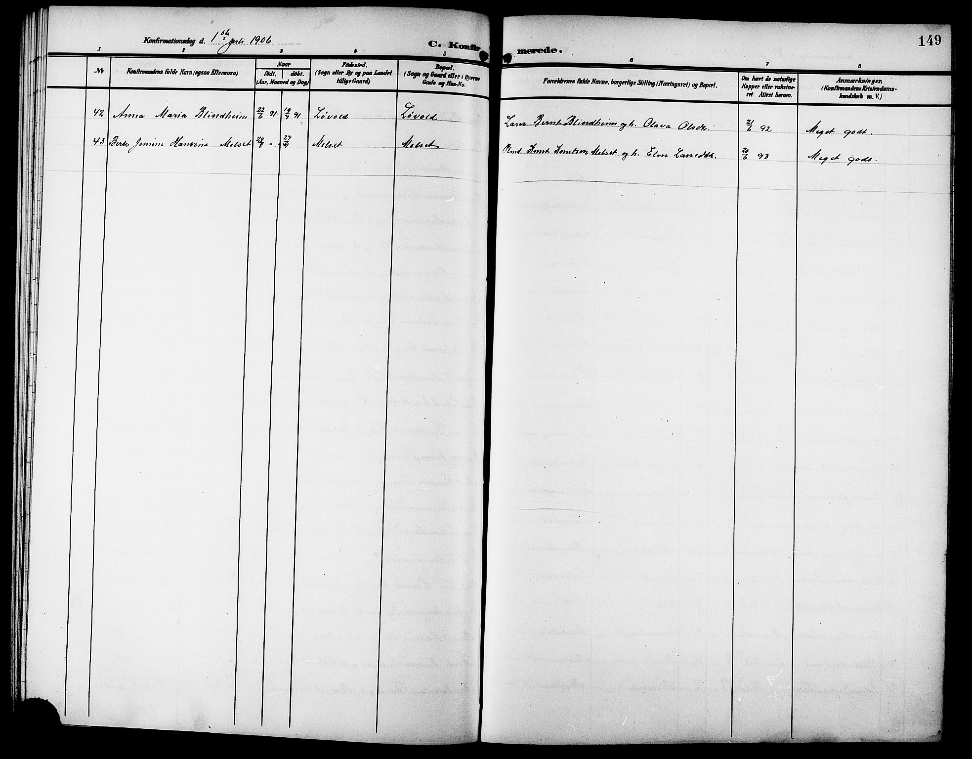 Ministerialprotokoller, klokkerbøker og fødselsregistre - Møre og Romsdal, SAT/A-1454/523/L0341: Parish register (copy) no. 523C04, 1903-1916, p. 149