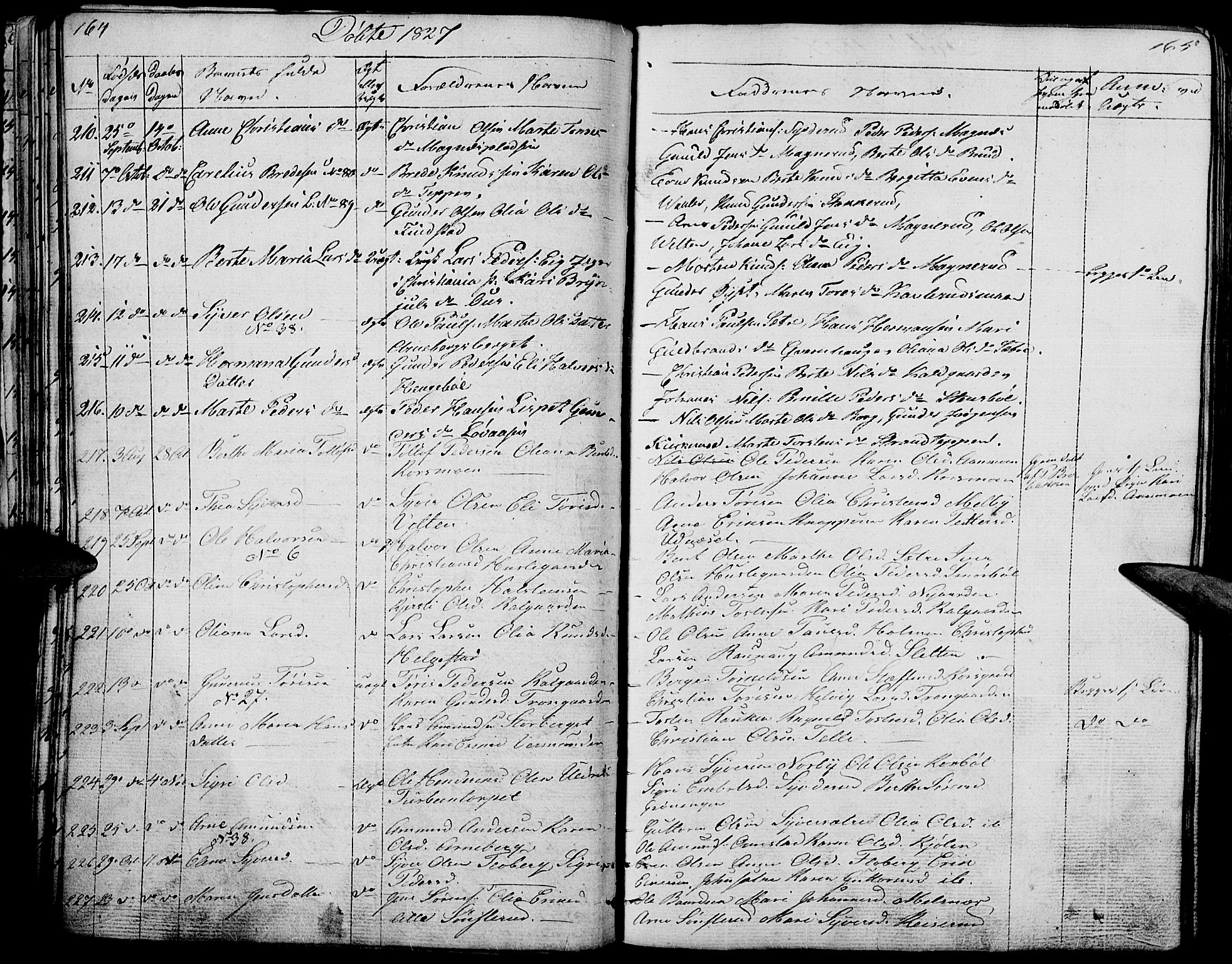 Hof prestekontor, AV/SAH-PREST-038/H/Ha/Haa/L0006: Parish register (official) no. 6, 1822-1841, p. 164-165