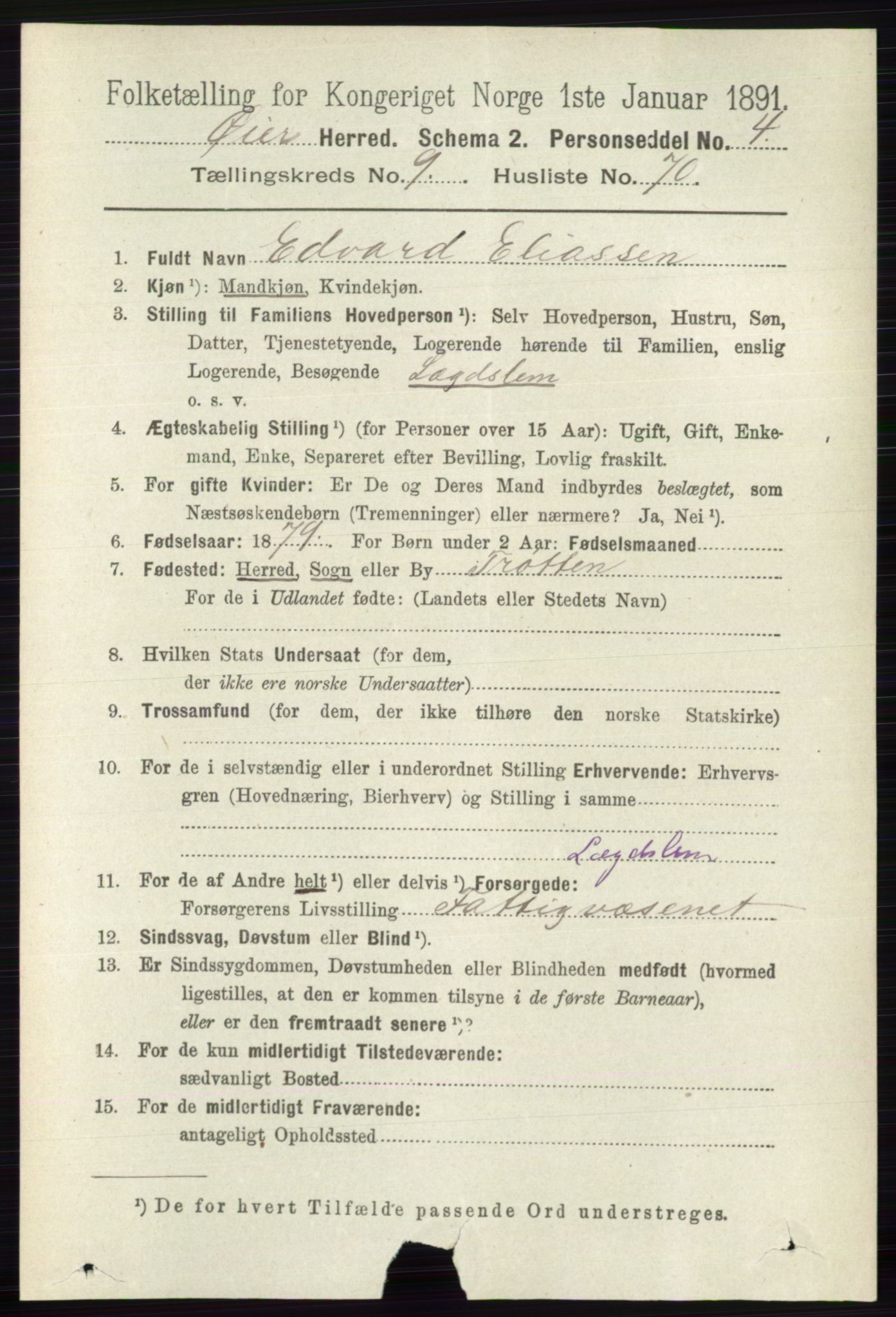 RA, 1891 census for 0521 Øyer, 1891, p. 3486