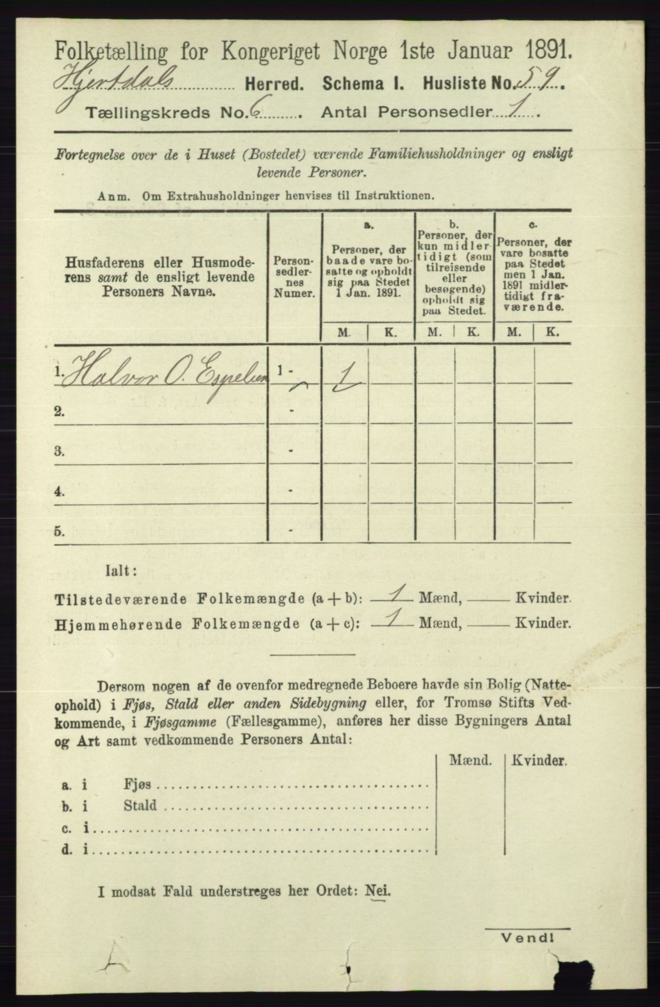 RA, 1891 census for 0827 Hjartdal, 1891, p. 2189