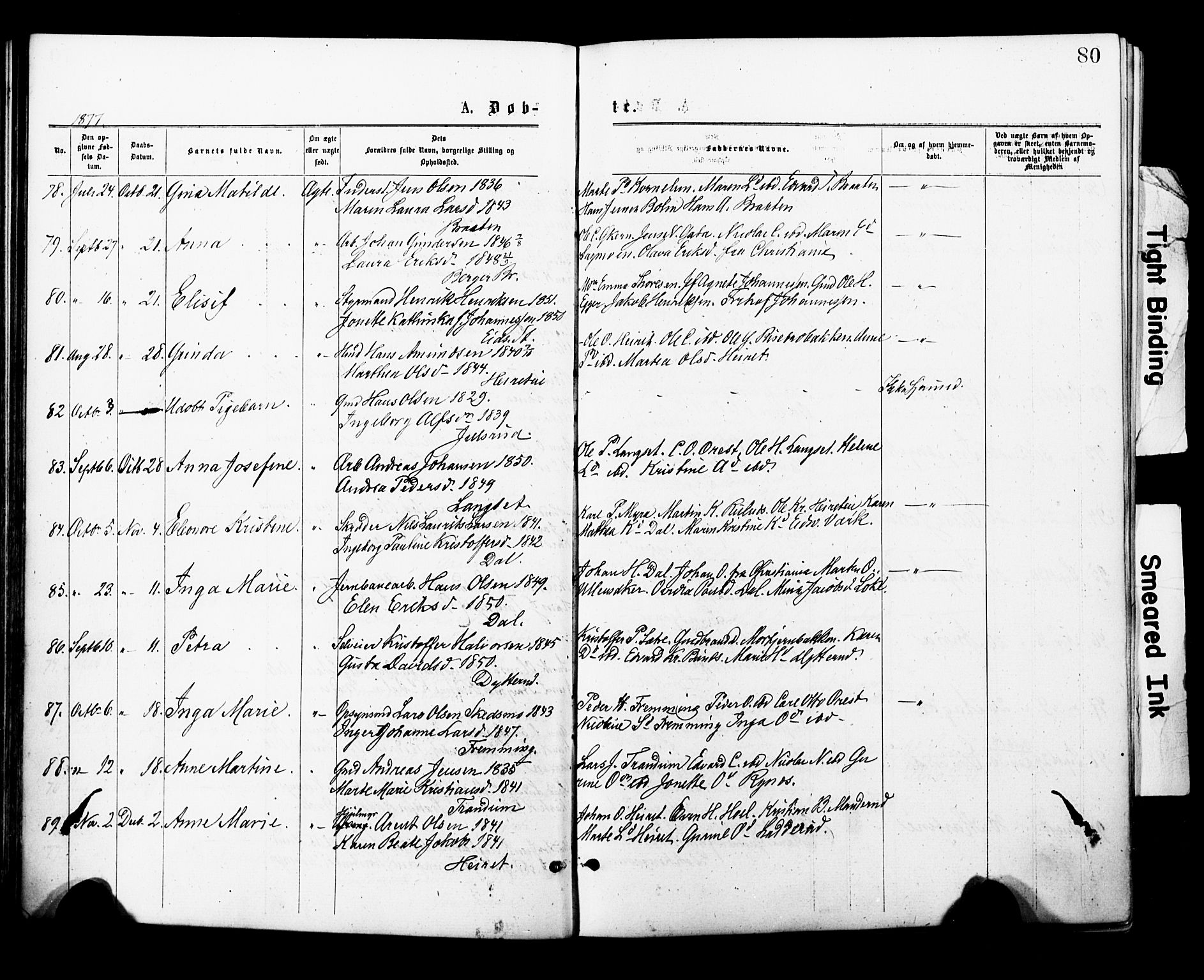 Eidsvoll prestekontor Kirkebøker, AV/SAO-A-10888/F/Fa/L0001: Parish register (official) no. I 1, 1877-1881, p. 80