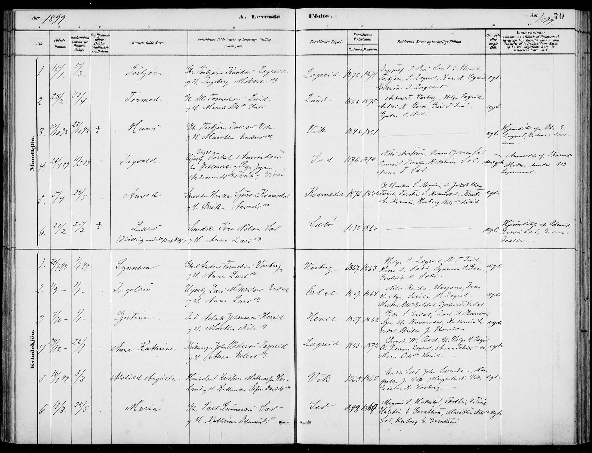 Ulvik sokneprestembete, SAB/A-78801/H/Haa: Parish register (official) no. D  1, 1878-1903, p. 70