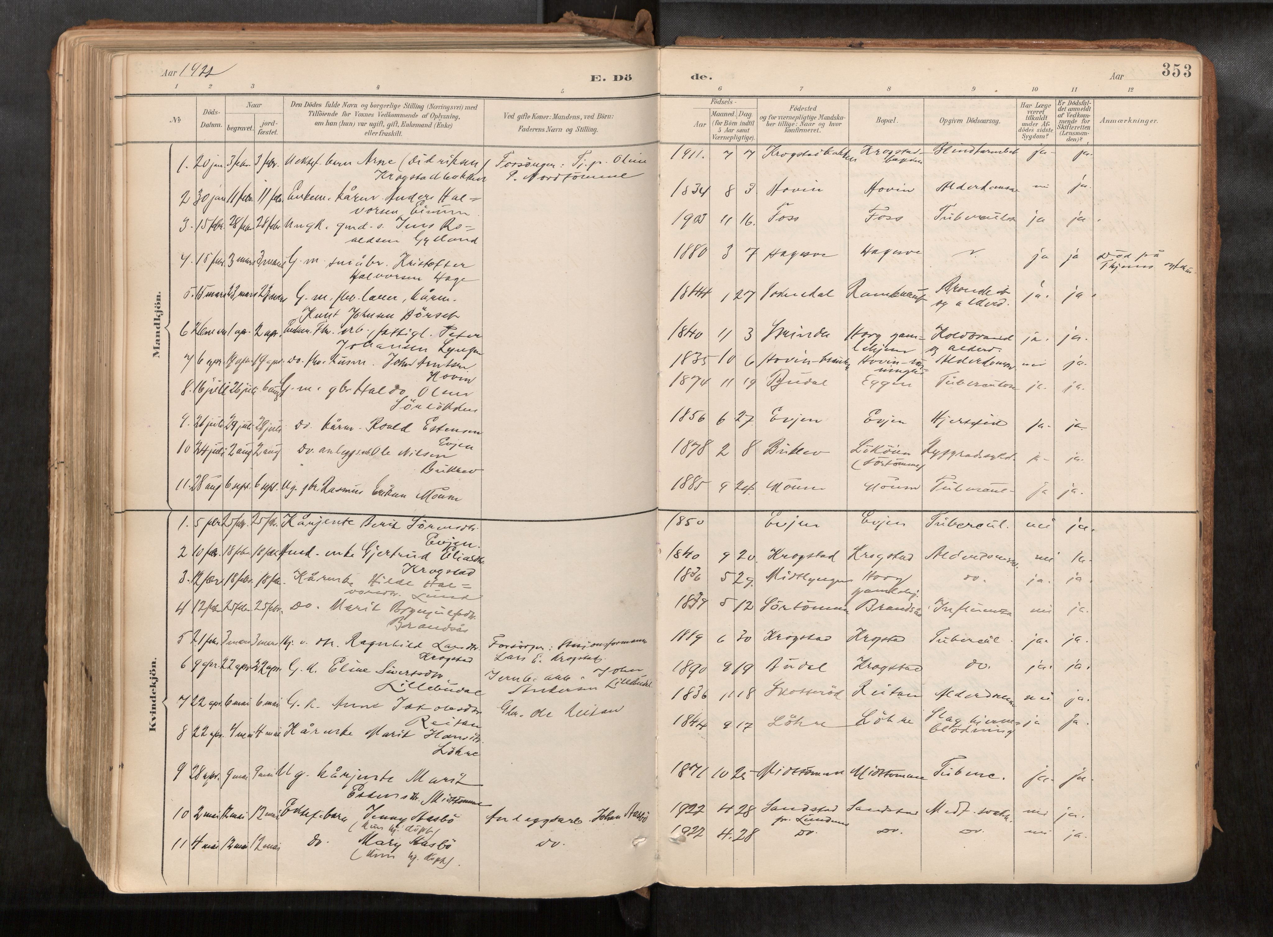 Ministerialprotokoller, klokkerbøker og fødselsregistre - Sør-Trøndelag, SAT/A-1456/692/L1105b: Parish register (official) no. 692A06, 1891-1934, p. 353