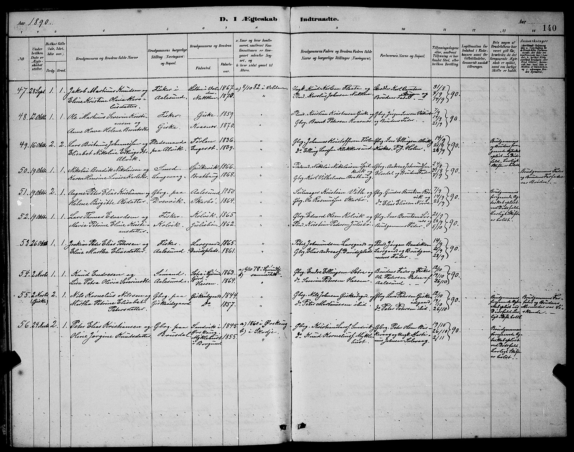 Ministerialprotokoller, klokkerbøker og fødselsregistre - Møre og Romsdal, SAT/A-1454/528/L0430: Parish register (copy) no. 528C11, 1884-1899, p. 140