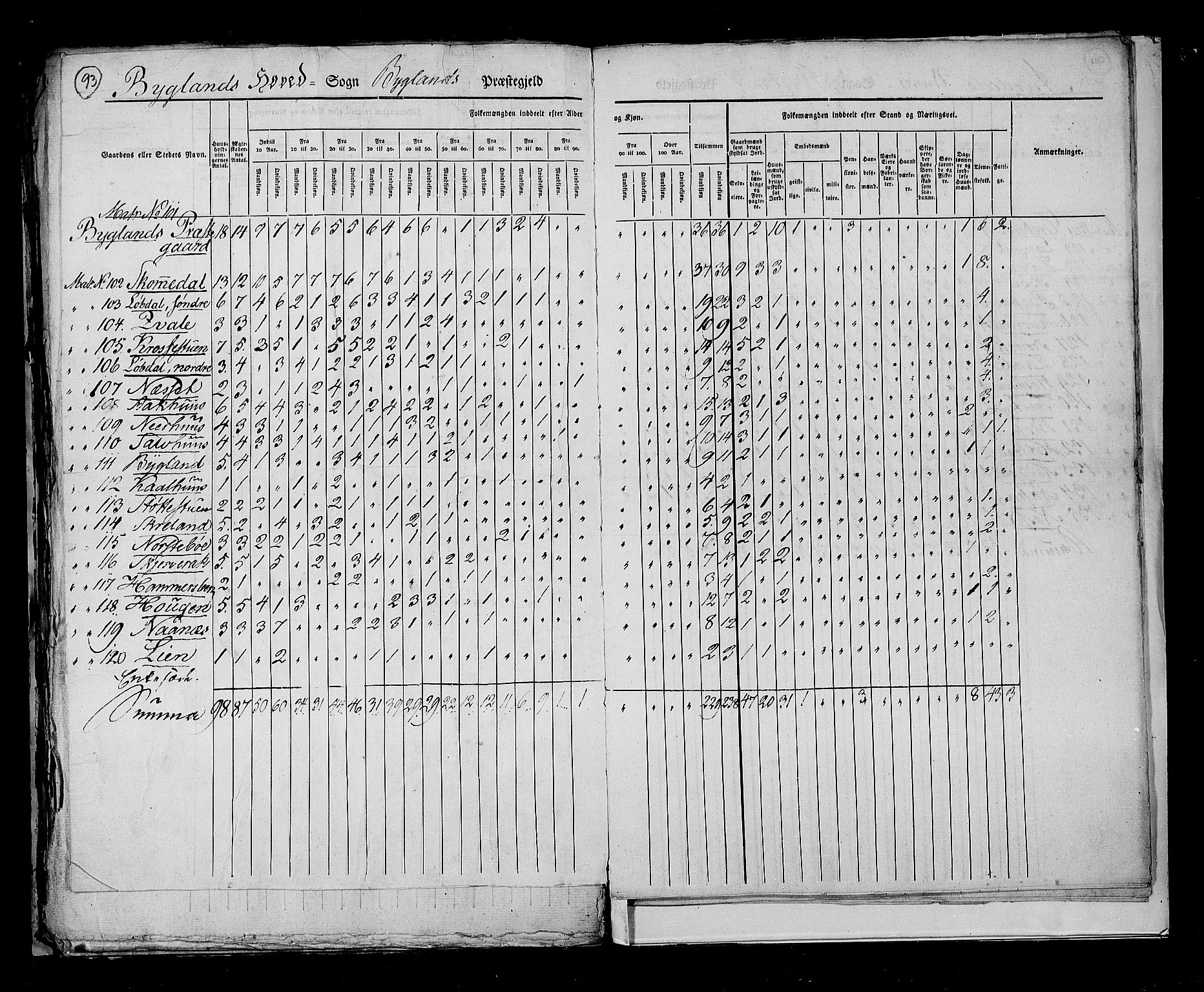 RA, Census 1825, vol. 10: Nedenes og Råbyggelaget amt, 1825, p. 93