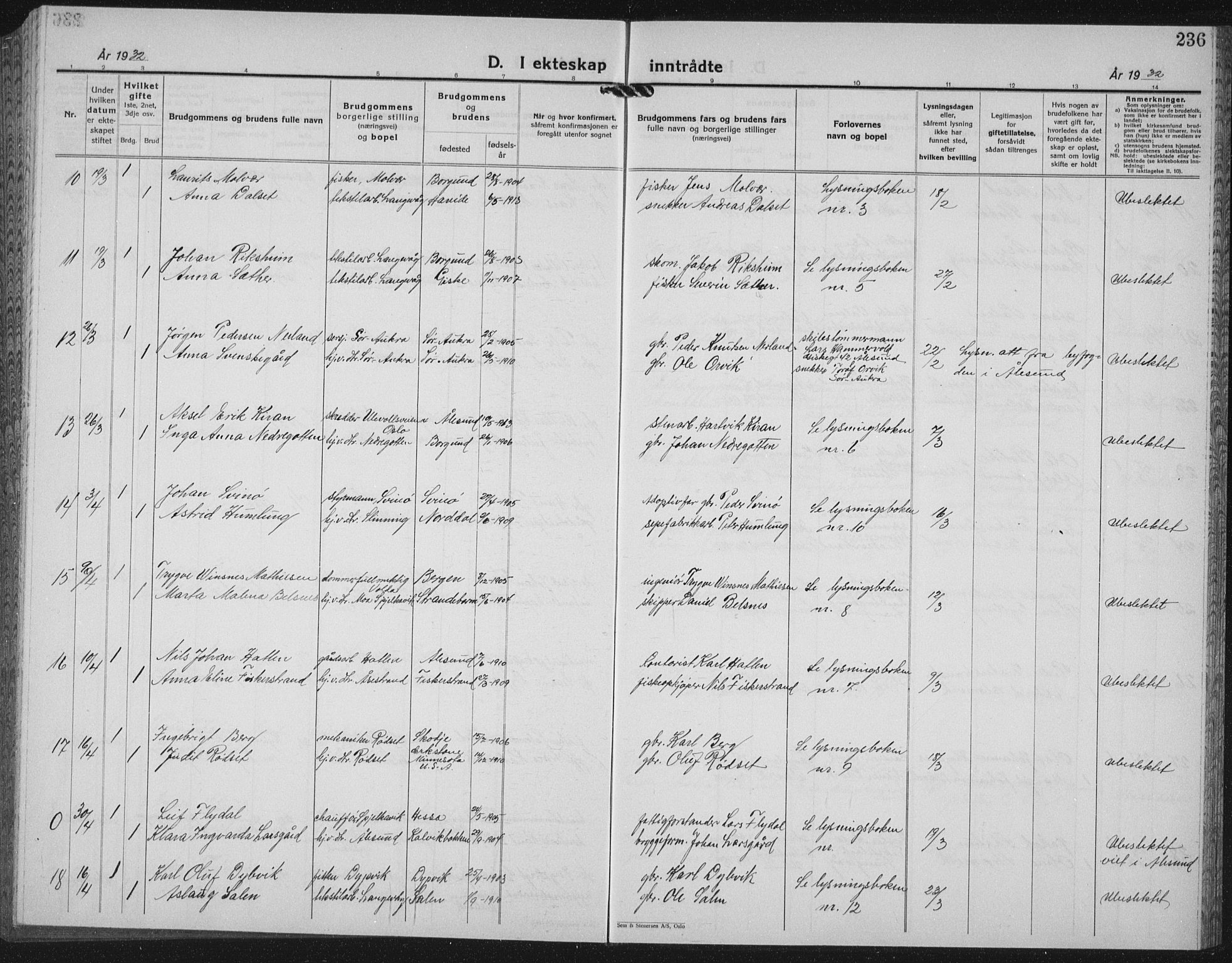 Ministerialprotokoller, klokkerbøker og fødselsregistre - Møre og Romsdal, AV/SAT-A-1454/528/L0436: Parish register (copy) no. 528C17, 1927-1939, p. 236