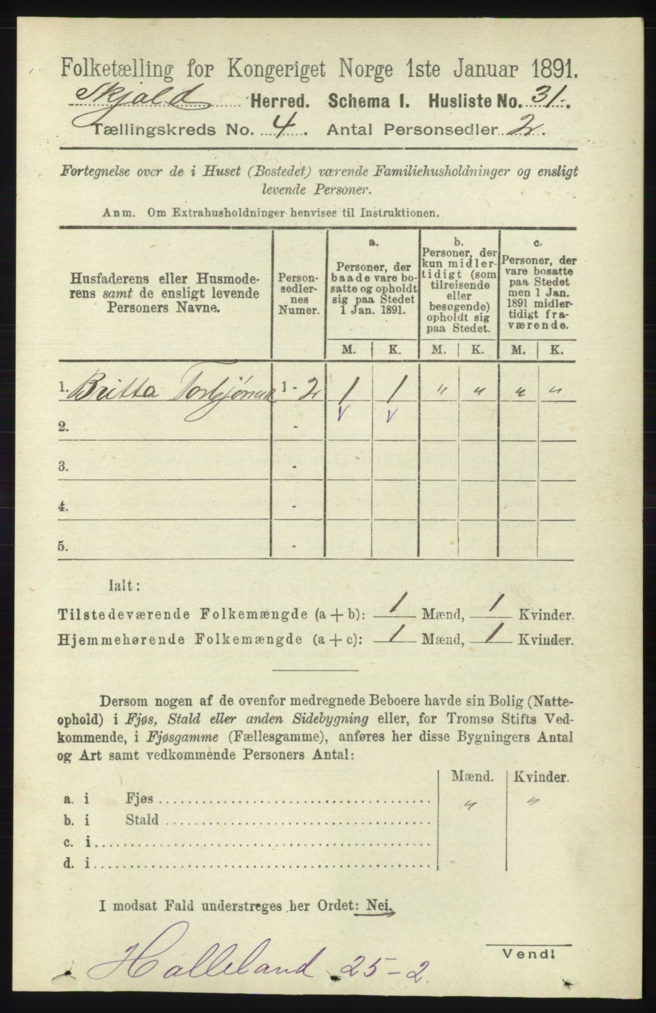 RA, 1891 census for 1154 Skjold, 1891, p. 541