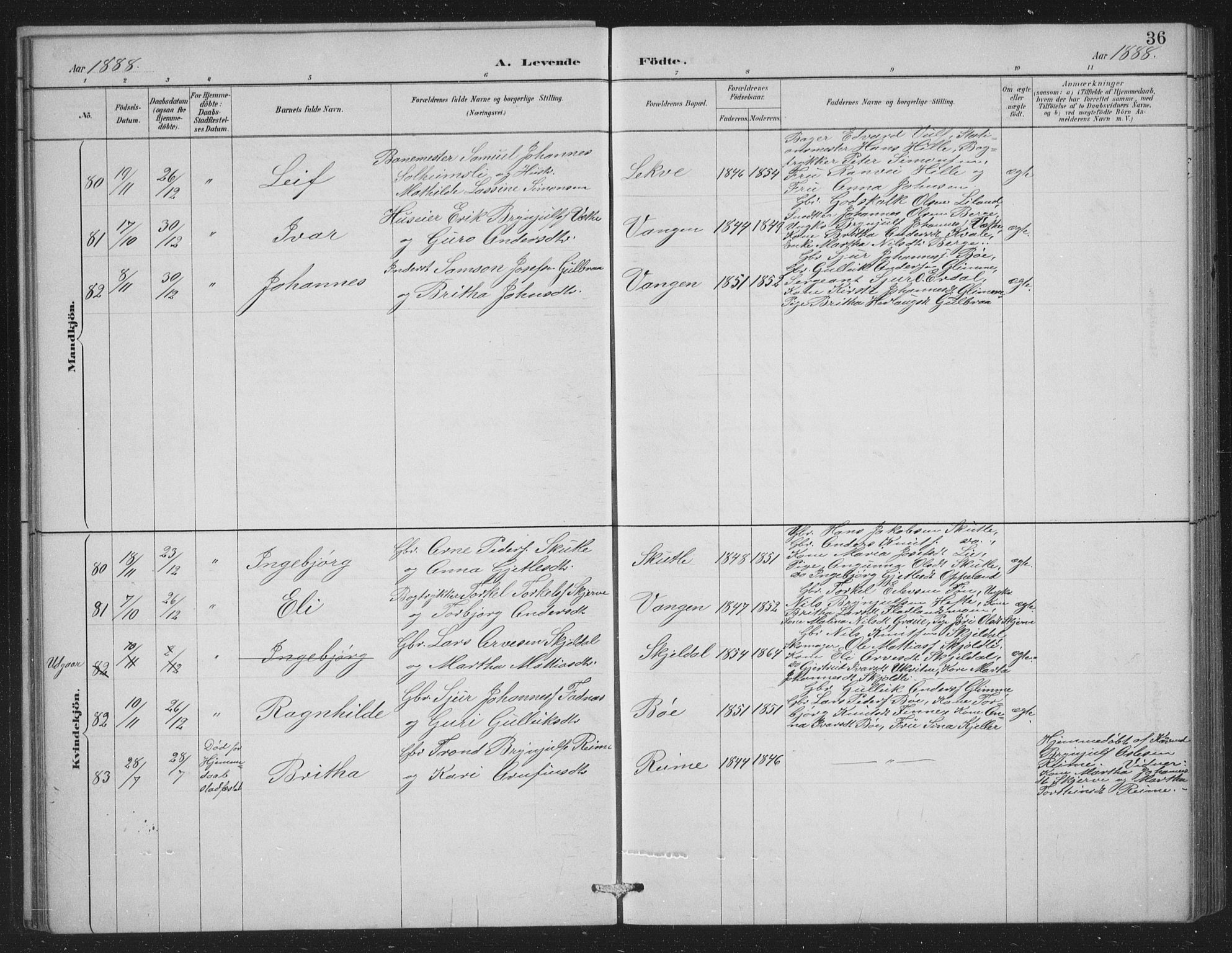Voss sokneprestembete, SAB/A-79001/H/Hab: Parish register (copy) no. C 1, 1886-1899, p. 36