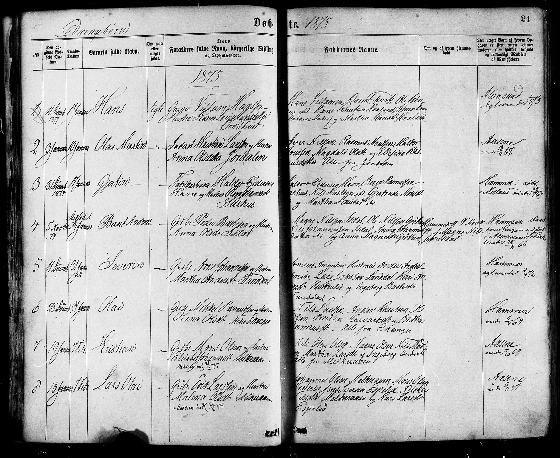 Hamre sokneprestembete, AV/SAB-A-75501/H/Ha/Haa/Haaa/L0015: Parish register (official) no. A 15, 1870-1881, p. 24