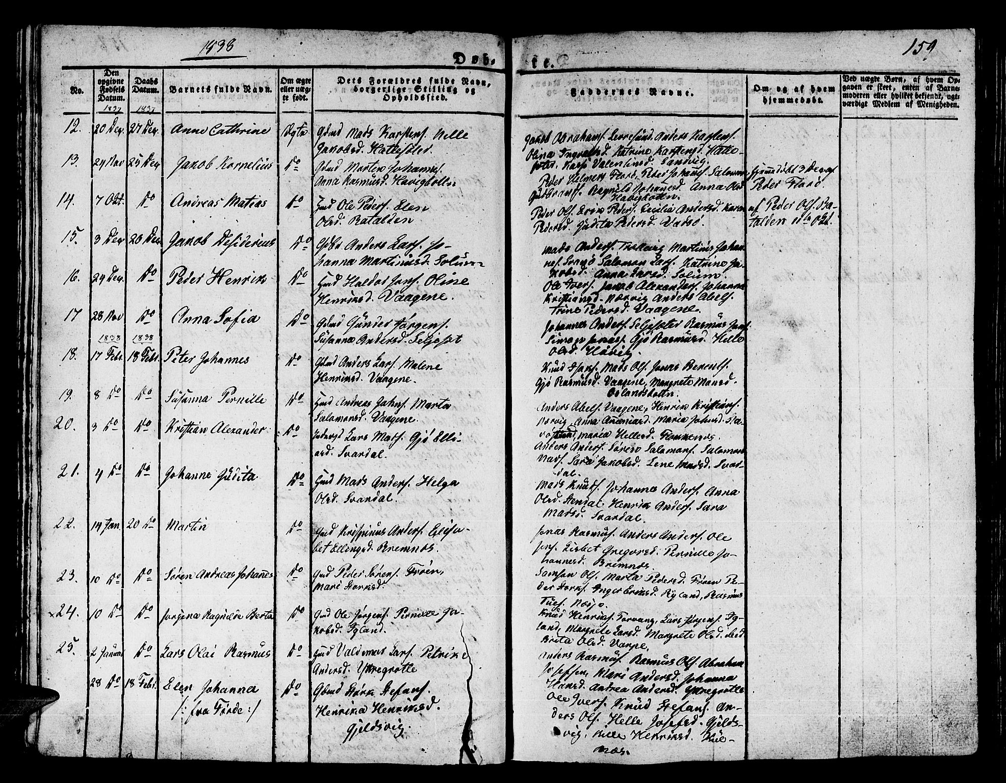 Kinn sokneprestembete, SAB/A-80801/H/Haa/Haaa/L0004/0001: Parish register (official) no. A 4I, 1822-1840, p. 159