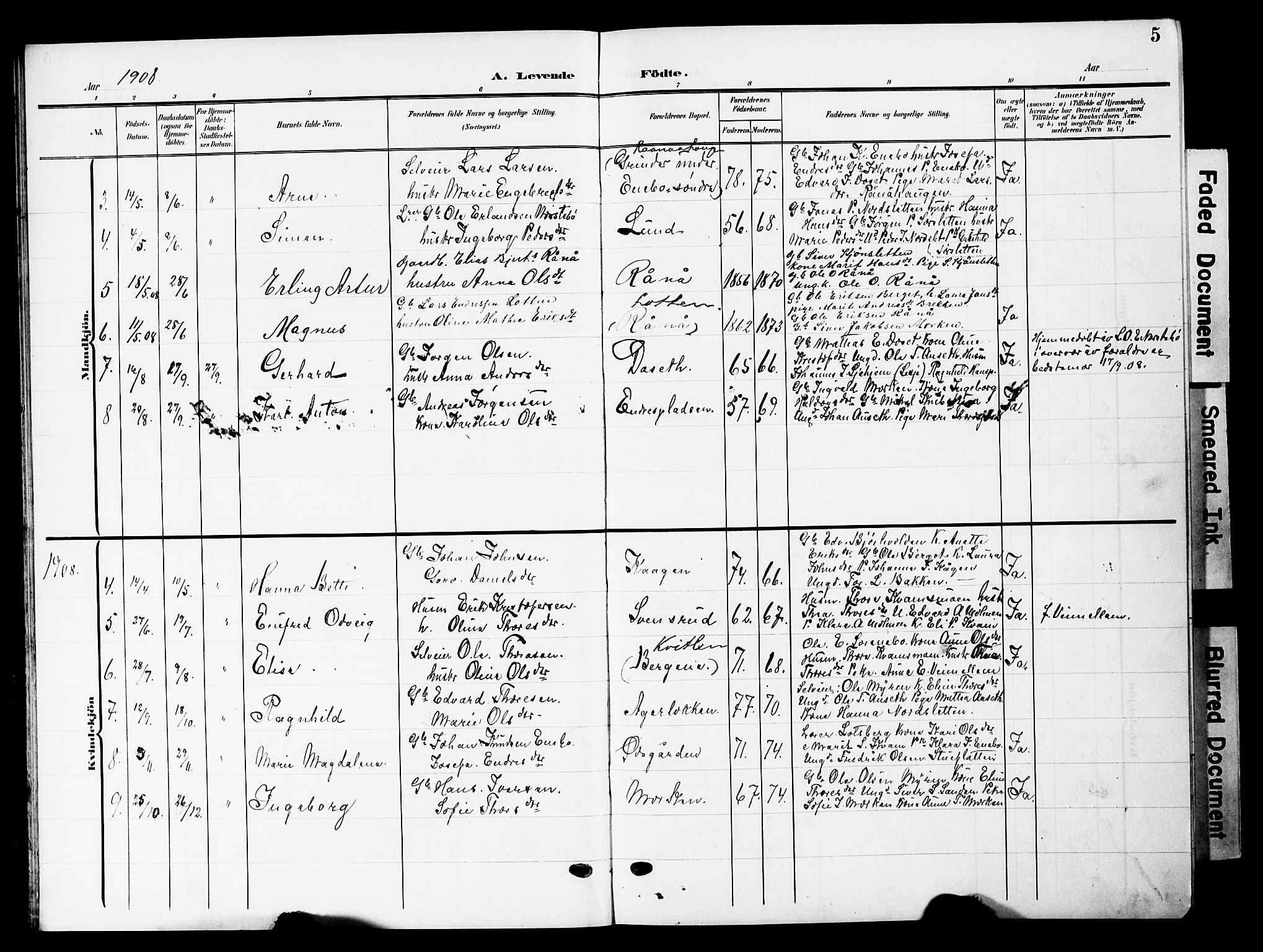 Lesja prestekontor, SAH/PREST-068/H/Ha/Hab/L0008: Parish register (copy) no. 8, 1905-1931, p. 5