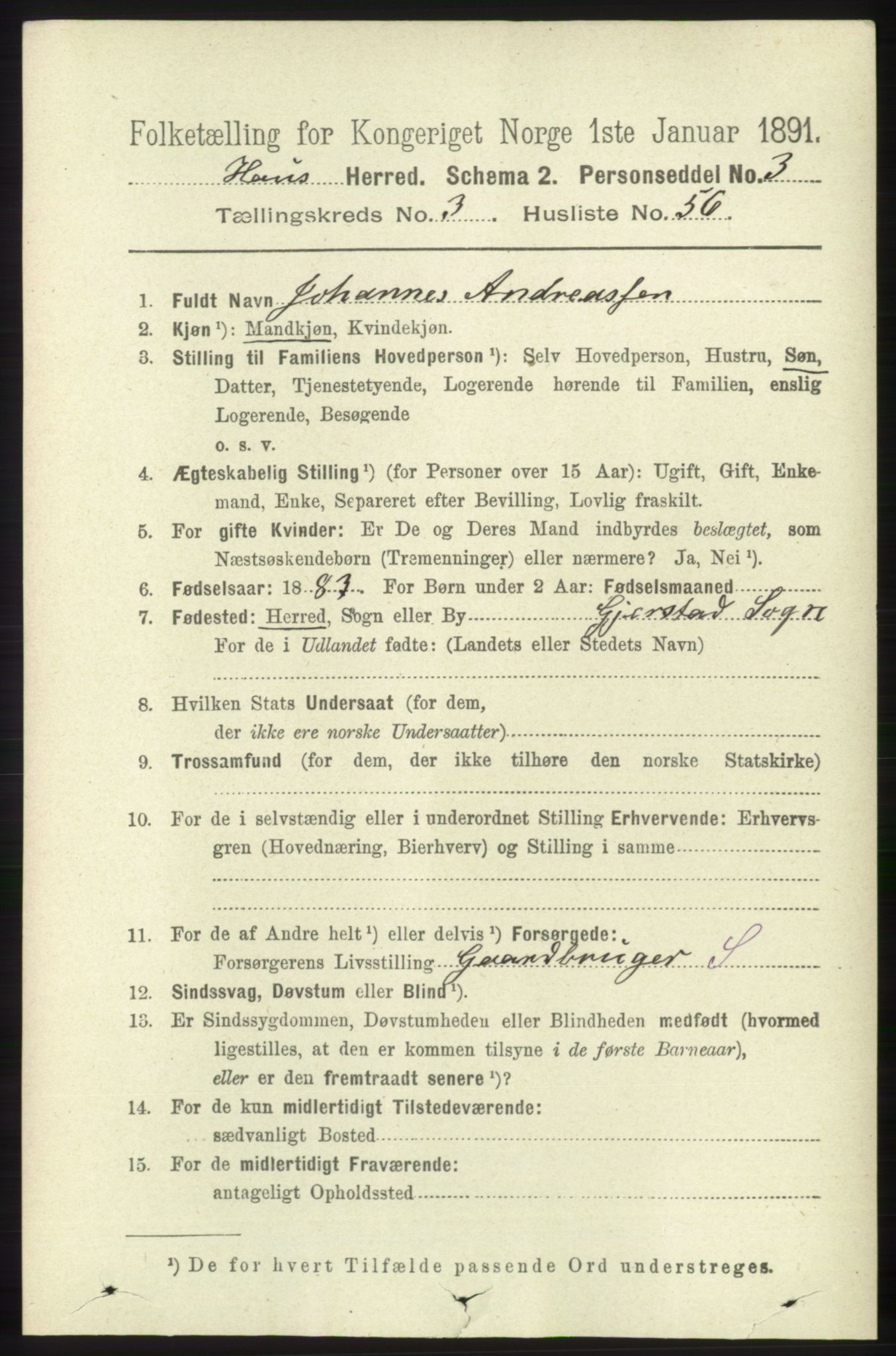 RA, 1891 census for 1250 Haus, 1891, p. 1316