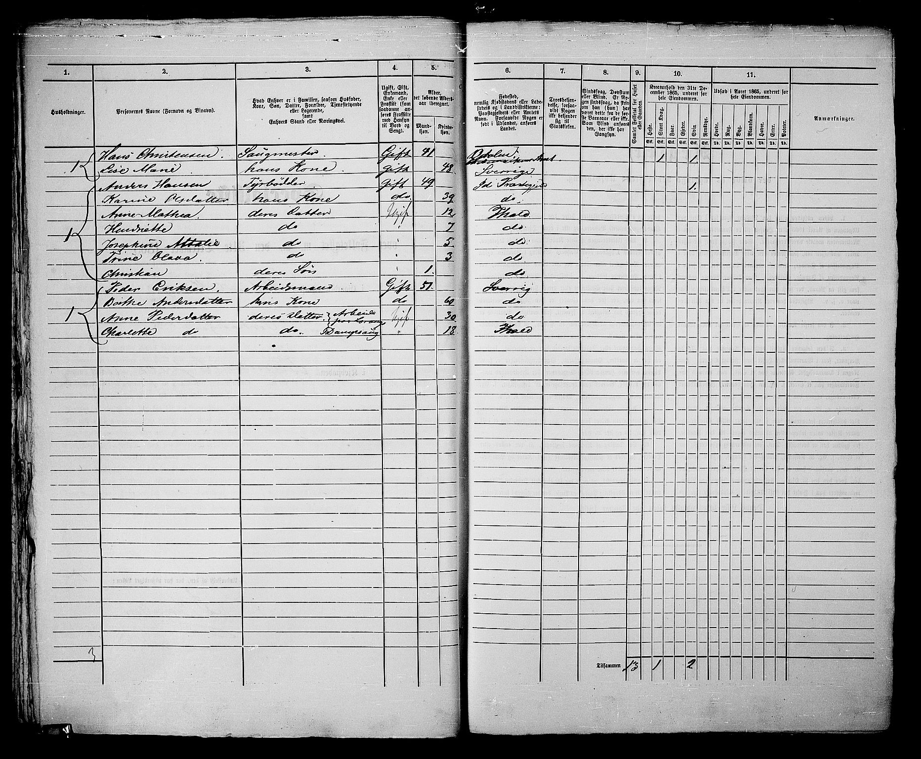 RA, 1865 census for Fredrikshald, 1865, p. 43