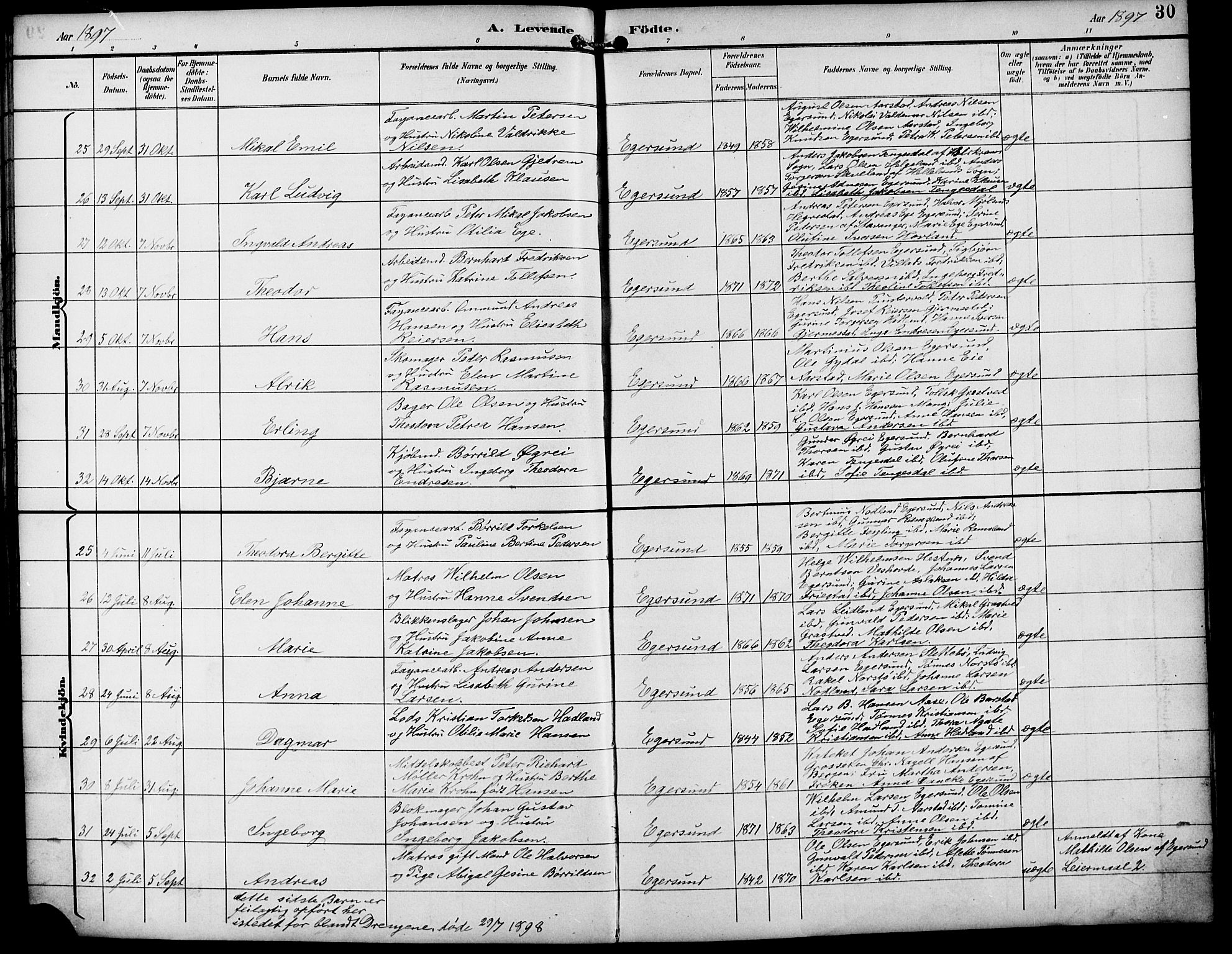 Eigersund sokneprestkontor, AV/SAST-A-101807/S09/L0010: Parish register (copy) no. B 10, 1893-1907, p. 30