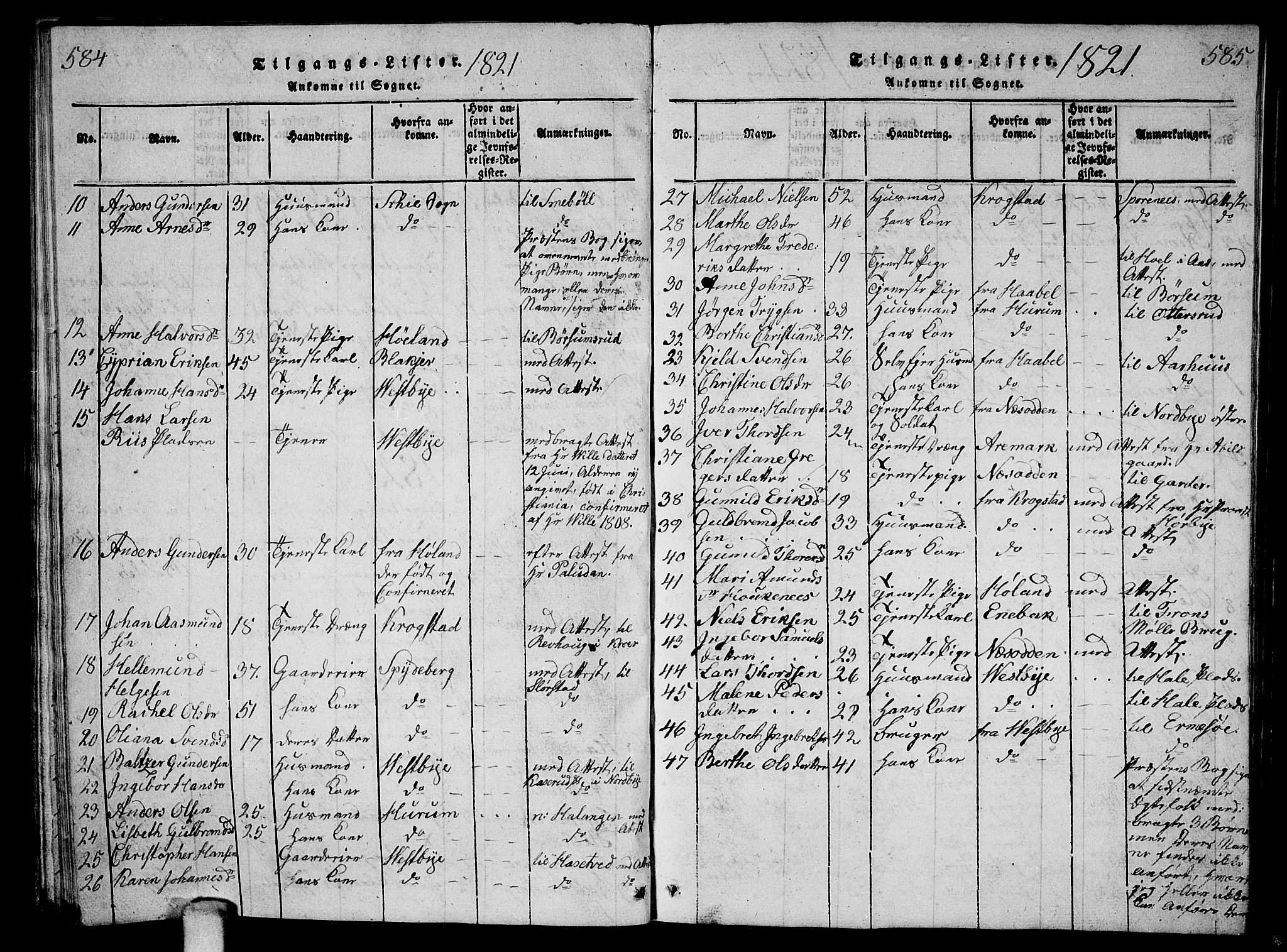 Ås prestekontor Kirkebøker, AV/SAO-A-10894/G/Ga/L0002: Parish register (copy) no. I 2, 1820-1836, p. 584-585