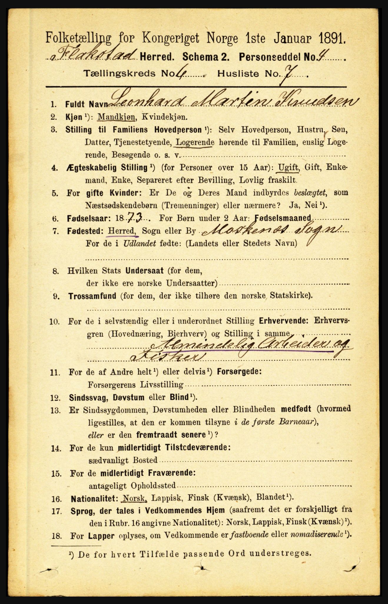 RA, 1891 census for 1859 Flakstad, 1891, p. 2985