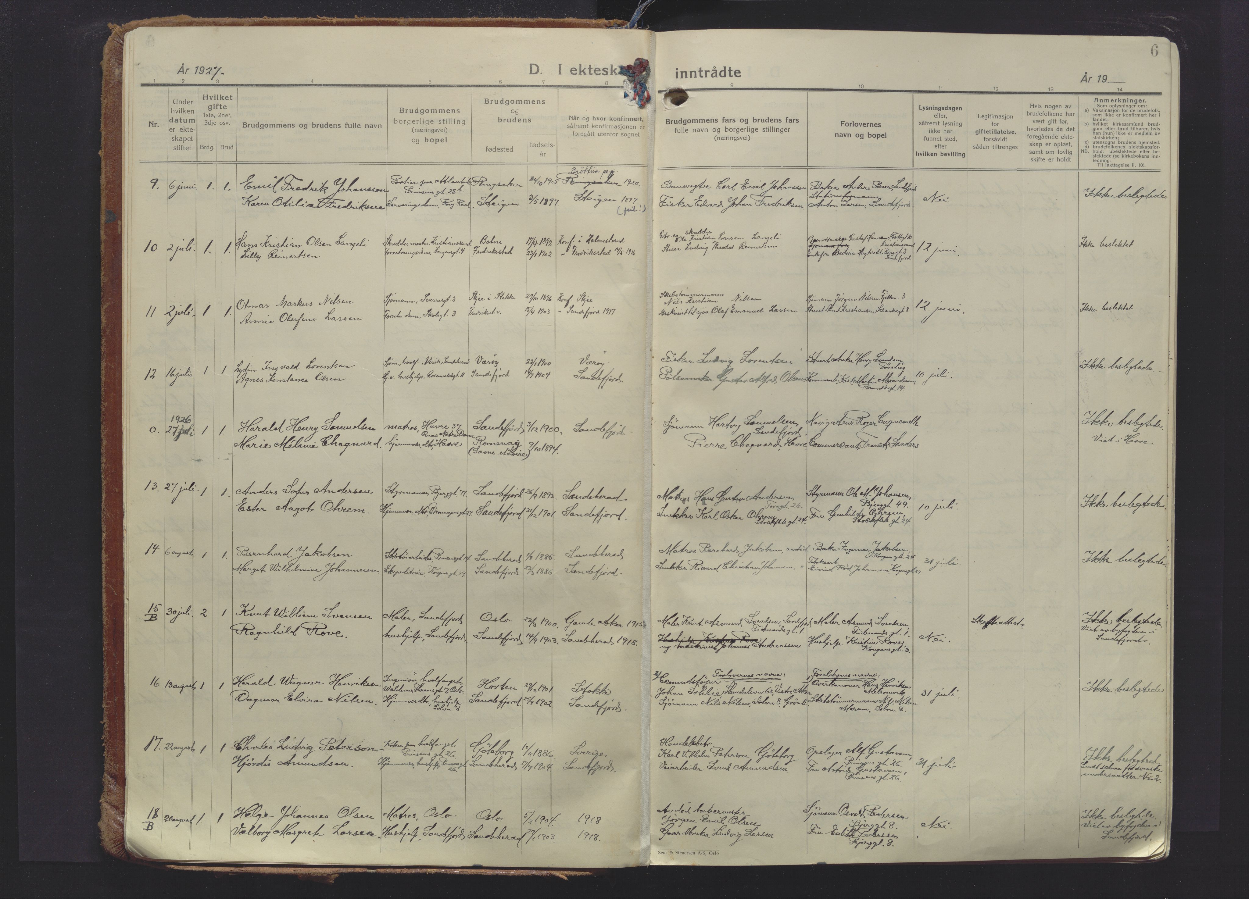 Sandefjord kirkebøker, AV/SAKO-A-315/F/Fa/L0009: Parish register (official) no. 9, 1926-1945, p. 6