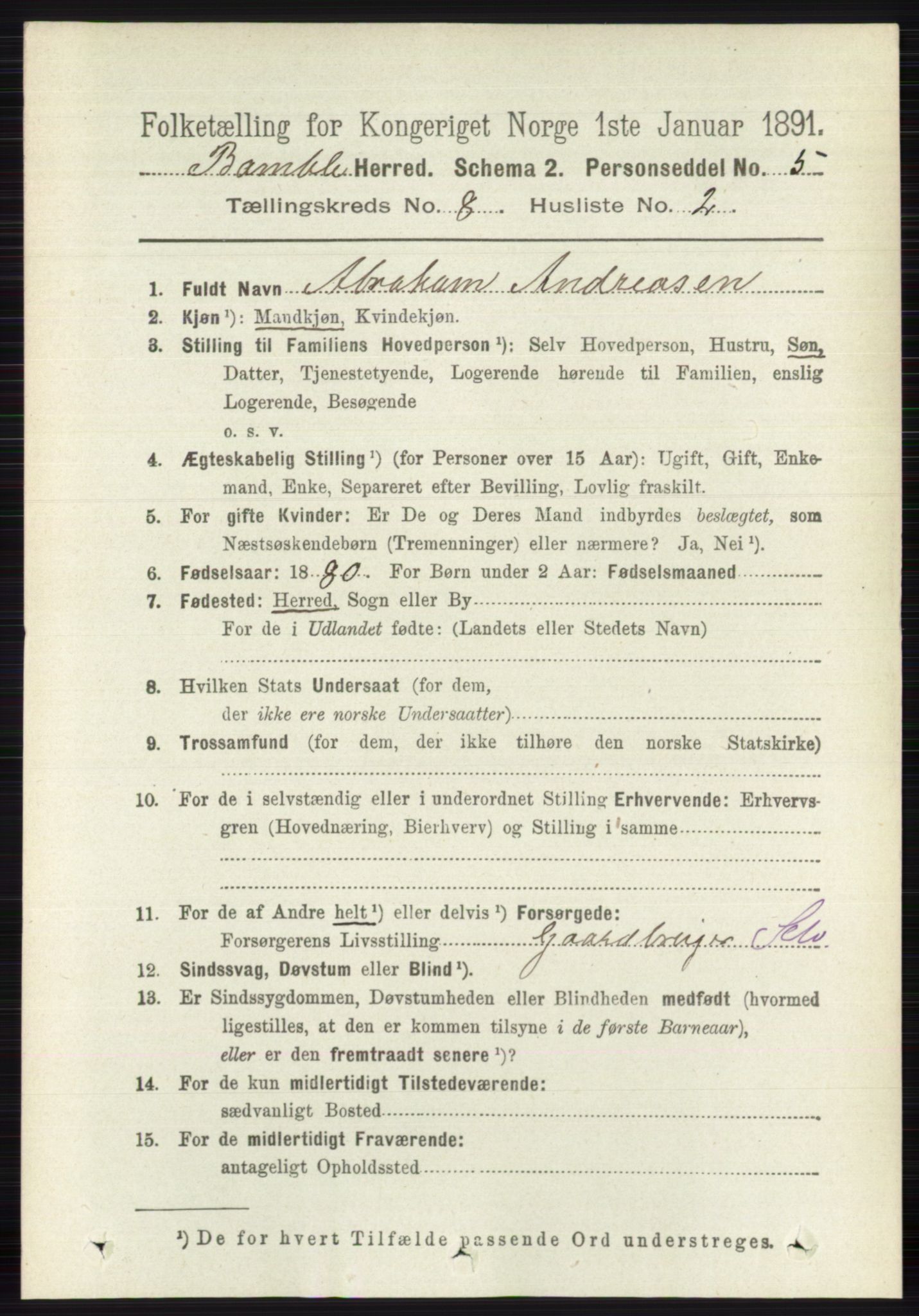 RA, 1891 census for 0814 Bamble, 1891, p. 3507