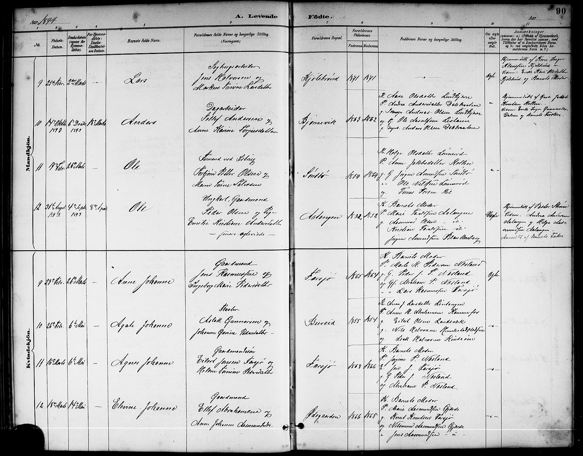 Sannidal kirkebøker, AV/SAKO-A-296/G/Ga/L0003: Parish register (copy) no. 3, 1887-1922, p. 90