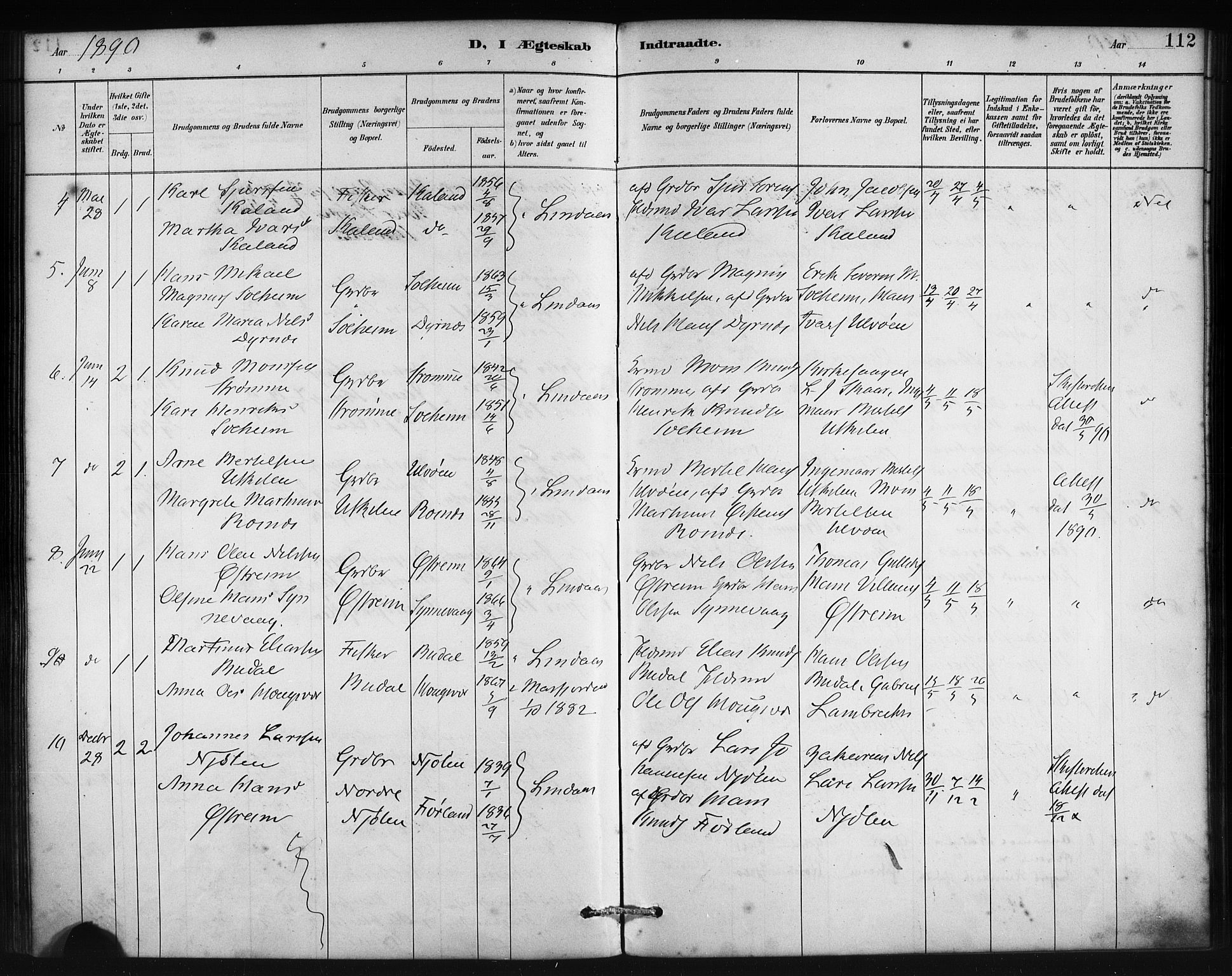 Lindås Sokneprestembete, SAB/A-76701/H/Haa: Parish register (official) no. C 1, 1886-1896, p. 112