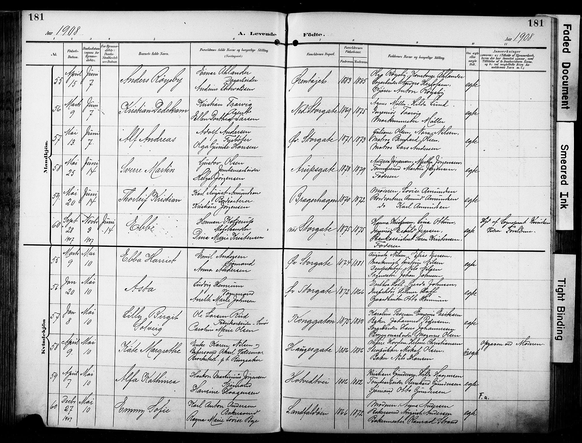 Bragernes kirkebøker, AV/SAKO-A-6/F/Fb/L0009: Parish register (official) no. II 9, 1902-1911, p. 181