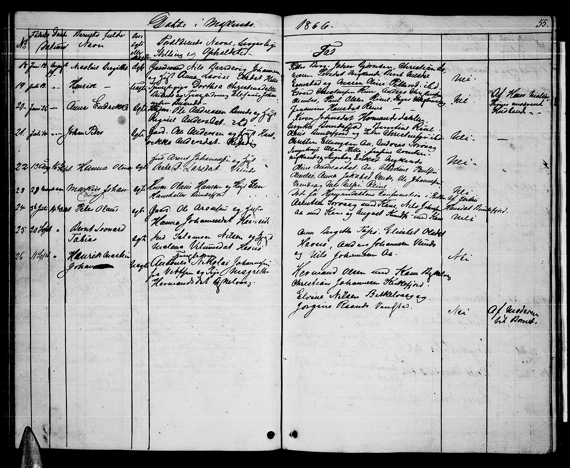 Ministerialprotokoller, klokkerbøker og fødselsregistre - Nordland, SAT/A-1459/886/L1224: Parish register (copy) no. 886C01, 1843-1873, p. 55