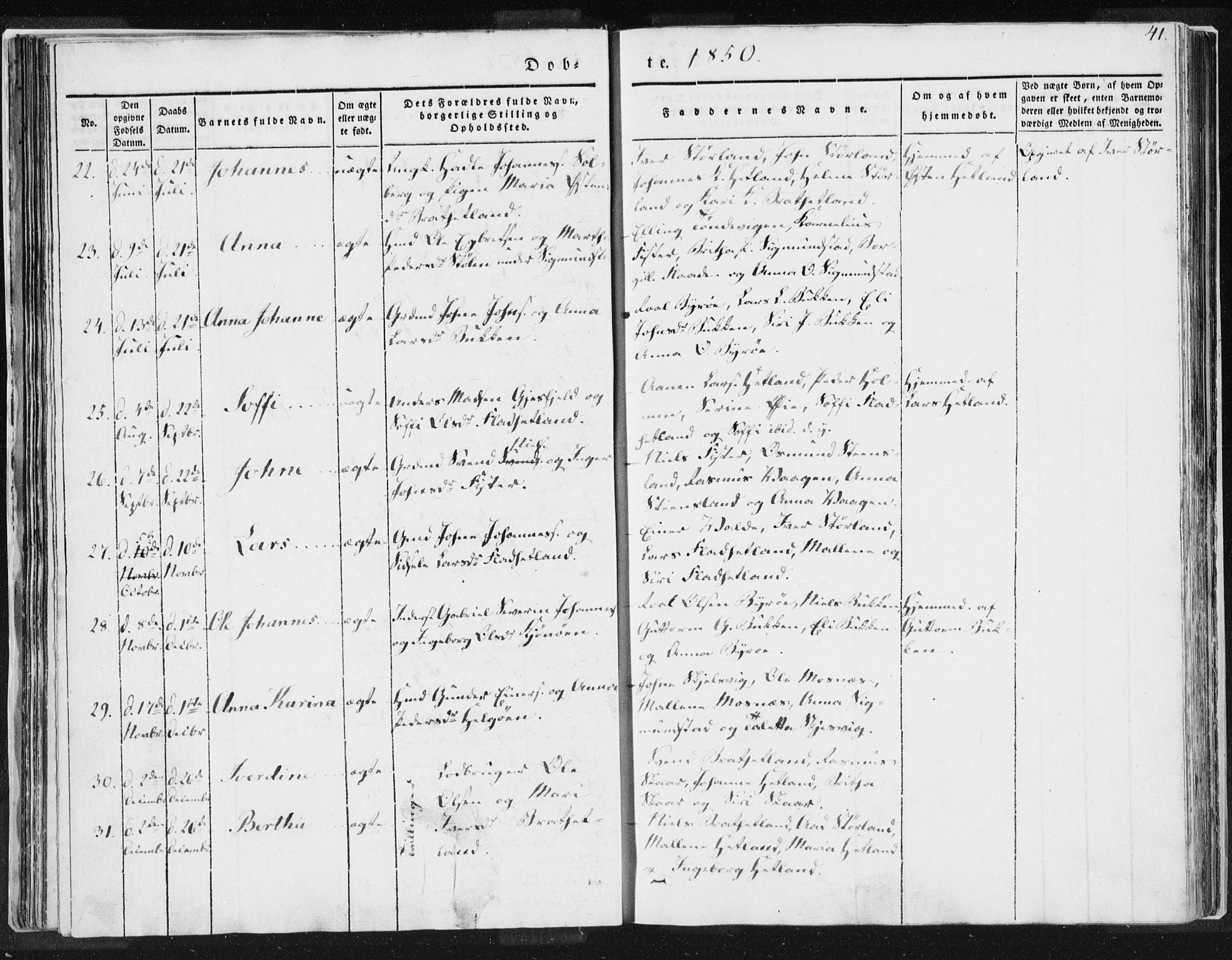 Hjelmeland sokneprestkontor, AV/SAST-A-101843/01/IV/L0007: Parish register (official) no. A 7, 1834-1850, p. 41