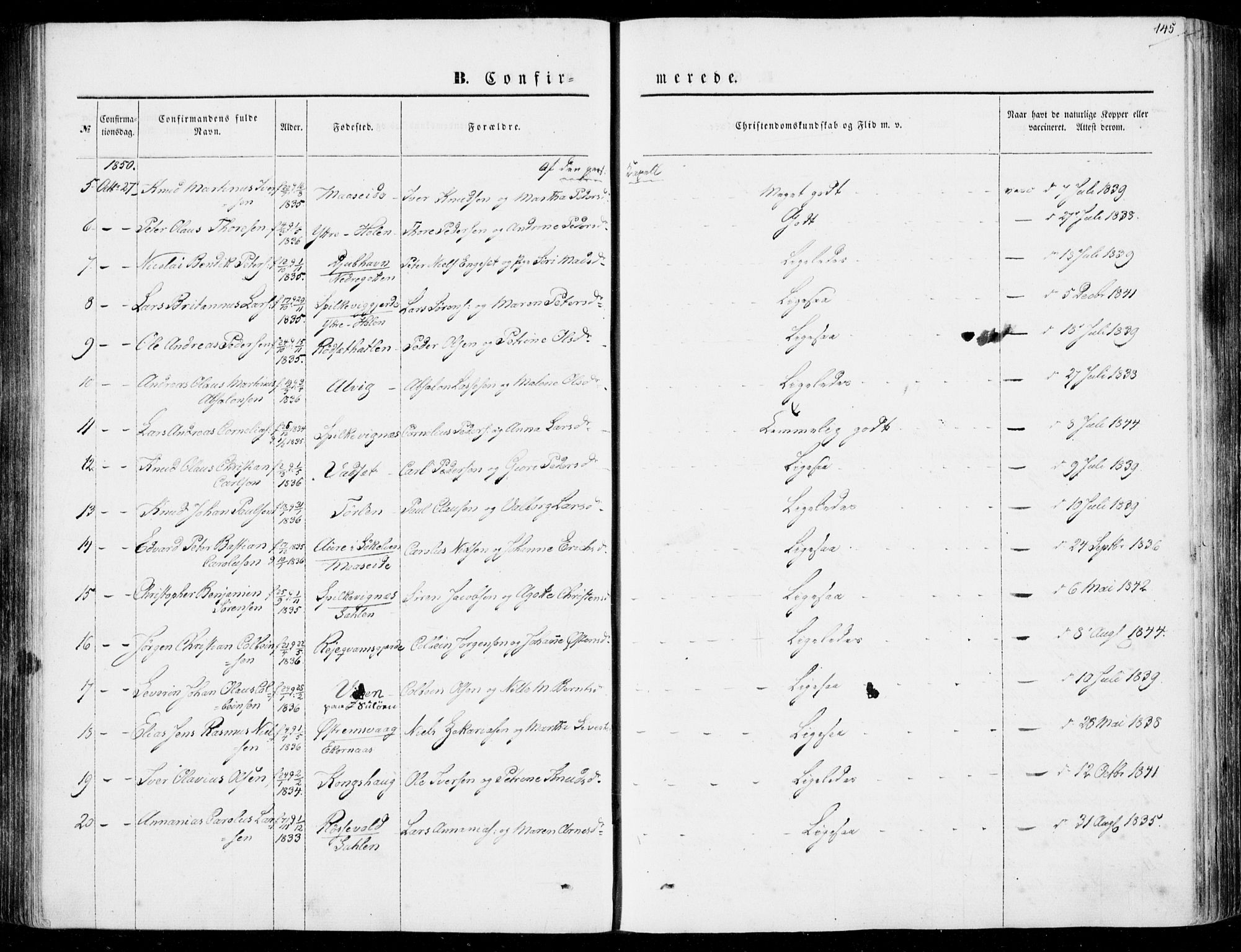 Ministerialprotokoller, klokkerbøker og fødselsregistre - Møre og Romsdal, AV/SAT-A-1454/528/L0397: Parish register (official) no. 528A08, 1848-1858, p. 145