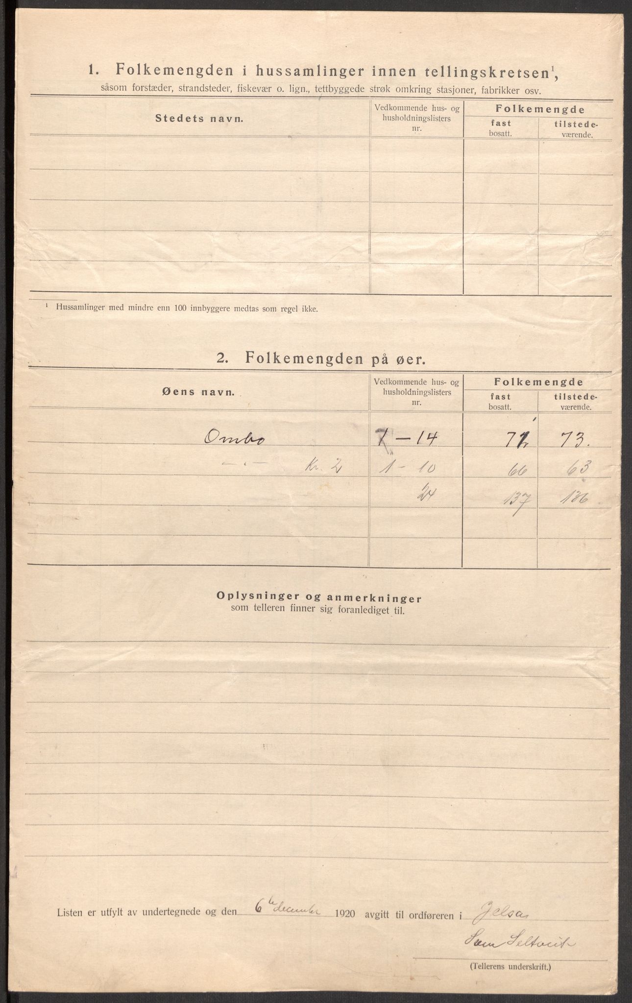 SAST, 1920 census for Jelsa, 1920, p. 12