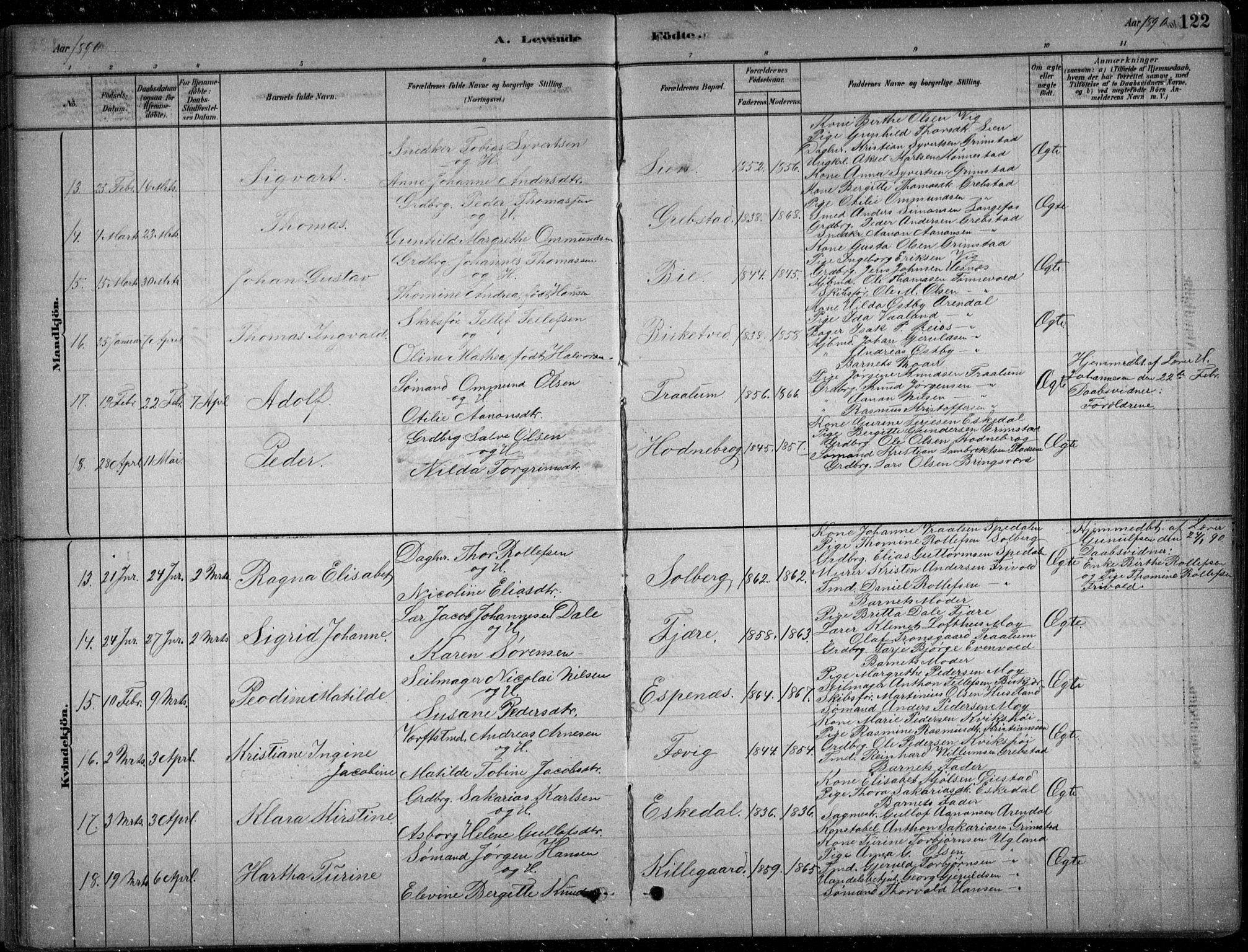 Fjære sokneprestkontor, AV/SAK-1111-0011/F/Fb/L0011: Parish register (copy) no. B 11, 1881-1905, p. 122