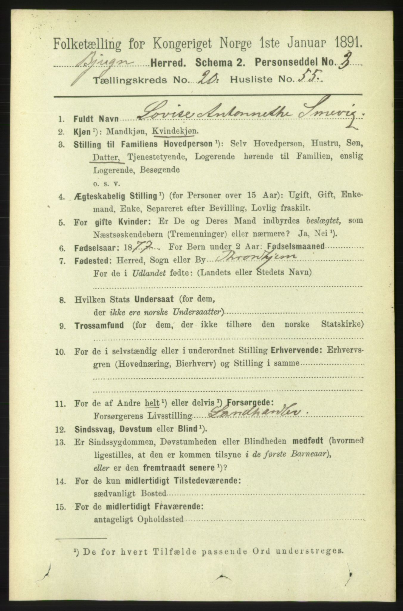 RA, 1891 census for 1627 Bjugn, 1891, p. 5741