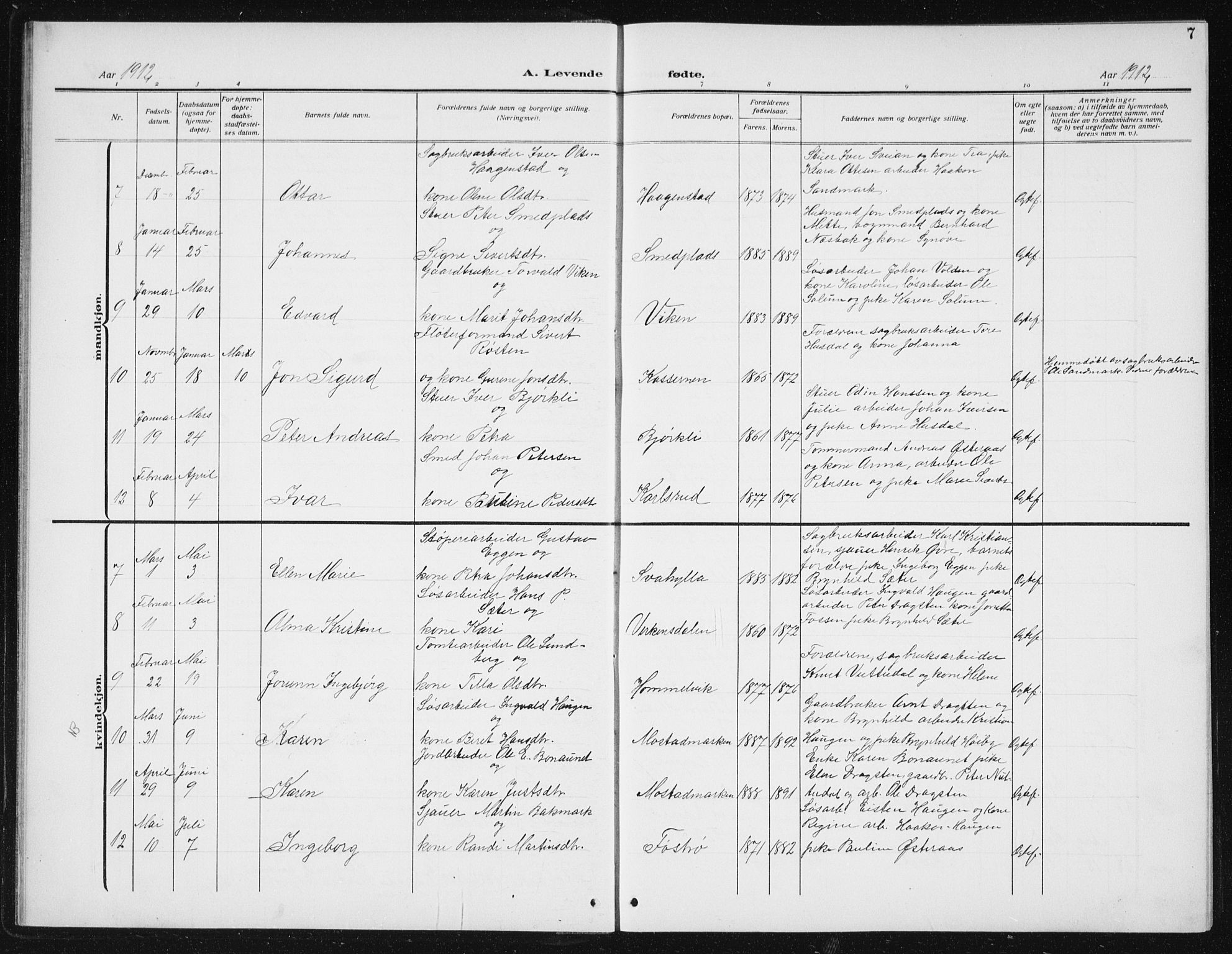 Ministerialprotokoller, klokkerbøker og fødselsregistre - Sør-Trøndelag, SAT/A-1456/617/L0431: Parish register (copy) no. 617C02, 1910-1936, p. 7