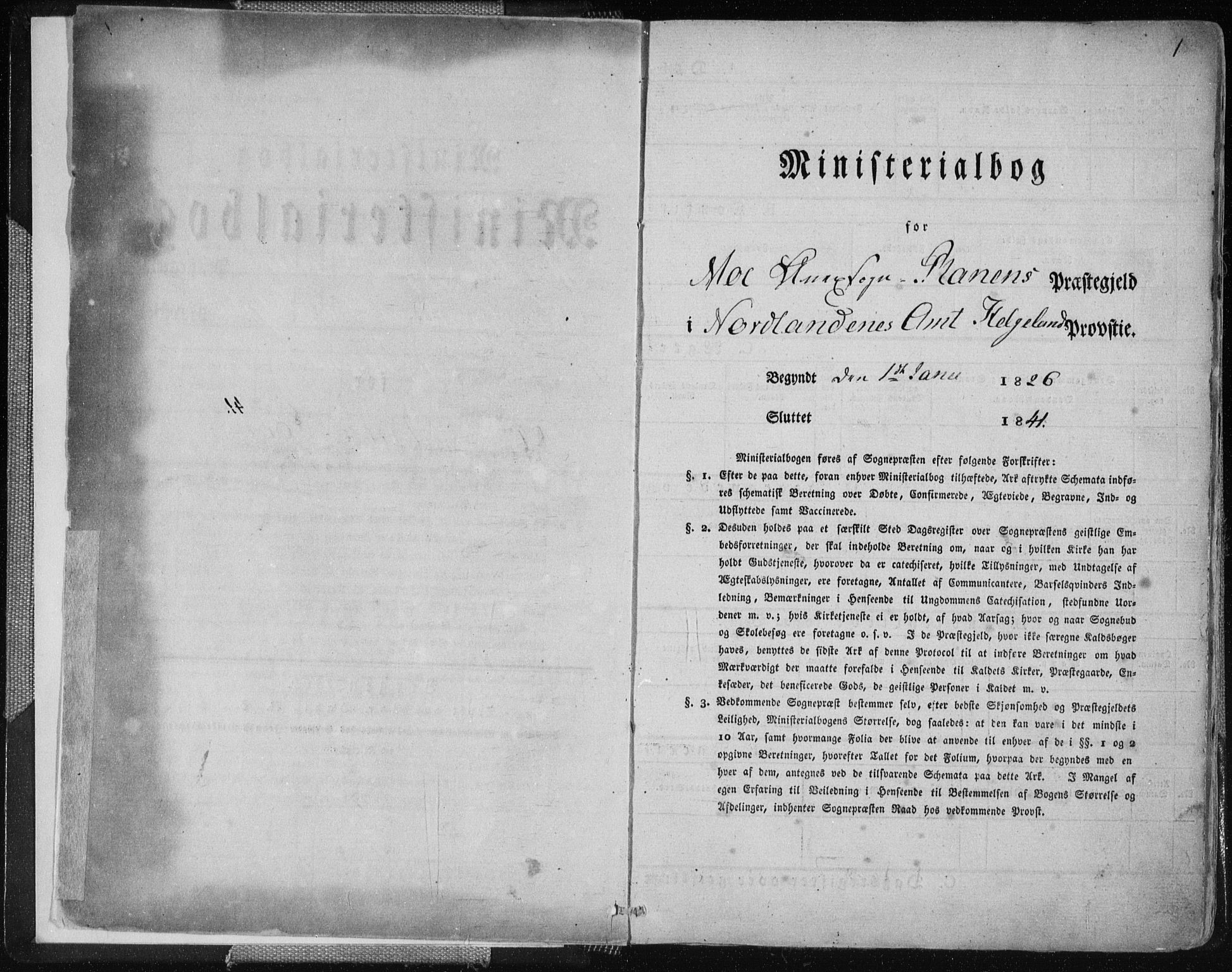 Ministerialprotokoller, klokkerbøker og fødselsregistre - Nordland, AV/SAT-A-1459/827/L0390: Parish register (official) no. 827A02, 1826-1841, p. 0-1