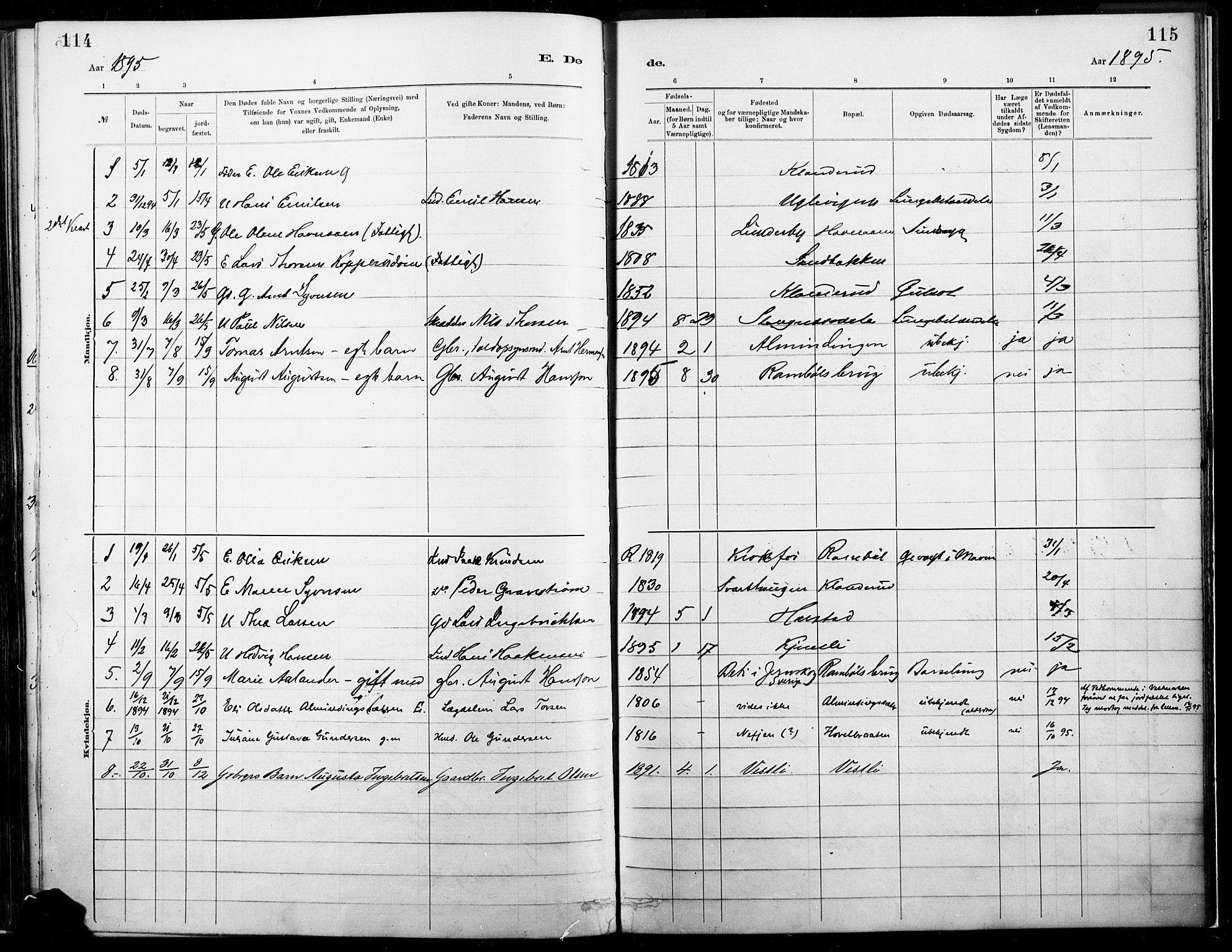 Eidskog prestekontor, AV/SAH-PREST-026/H/Ha/Haa/L0004: Parish register (official) no. 4, 1884-1897, p. 114