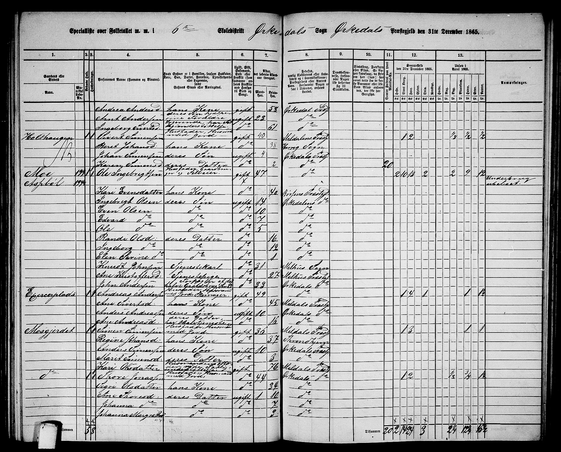 RA, 1865 census for Orkdal, 1865, p. 179