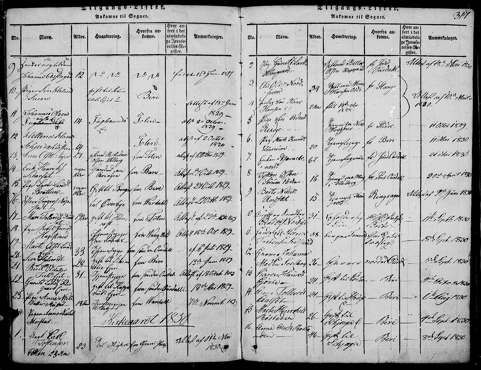 Land prestekontor, SAH/PREST-120/H/Ha/Haa/L0007: Parish register (official) no. 7, 1814-1830, p. 317