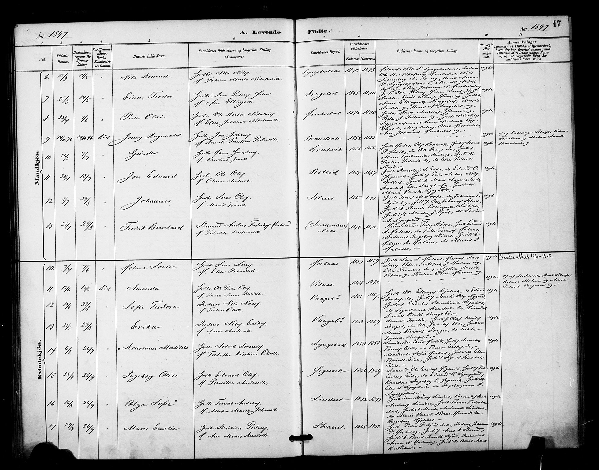 Ministerialprotokoller, klokkerbøker og fødselsregistre - Møre og Romsdal, AV/SAT-A-1454/571/L0836: Parish register (official) no. 571A01, 1884-1899, p. 47