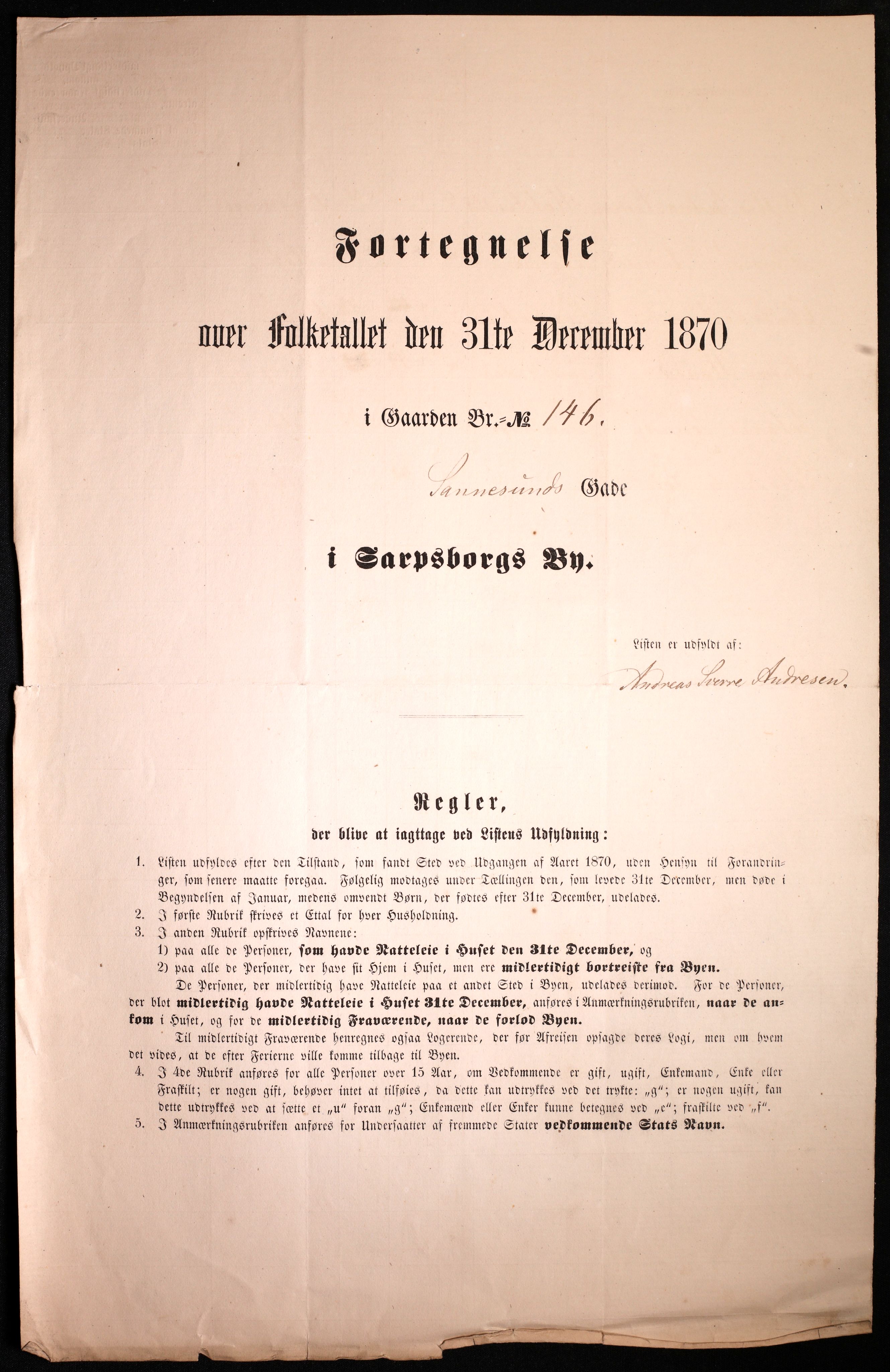 RA, 1870 census for 0102 Sarpsborg, 1870, p. 597