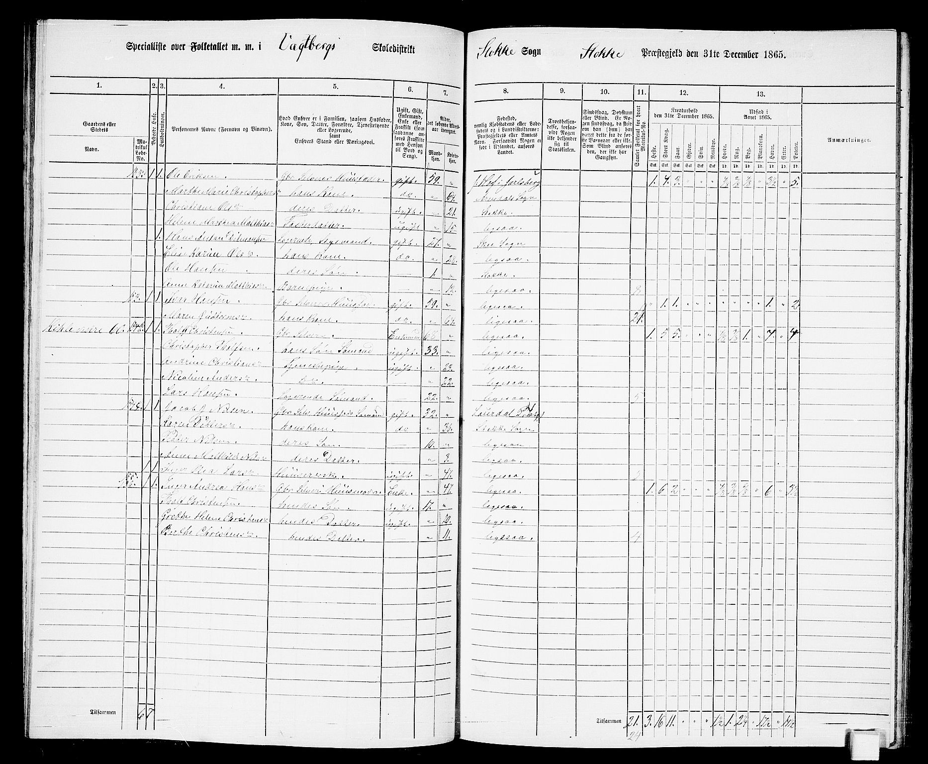 RA, 1865 census for Stokke, 1865, p. 77