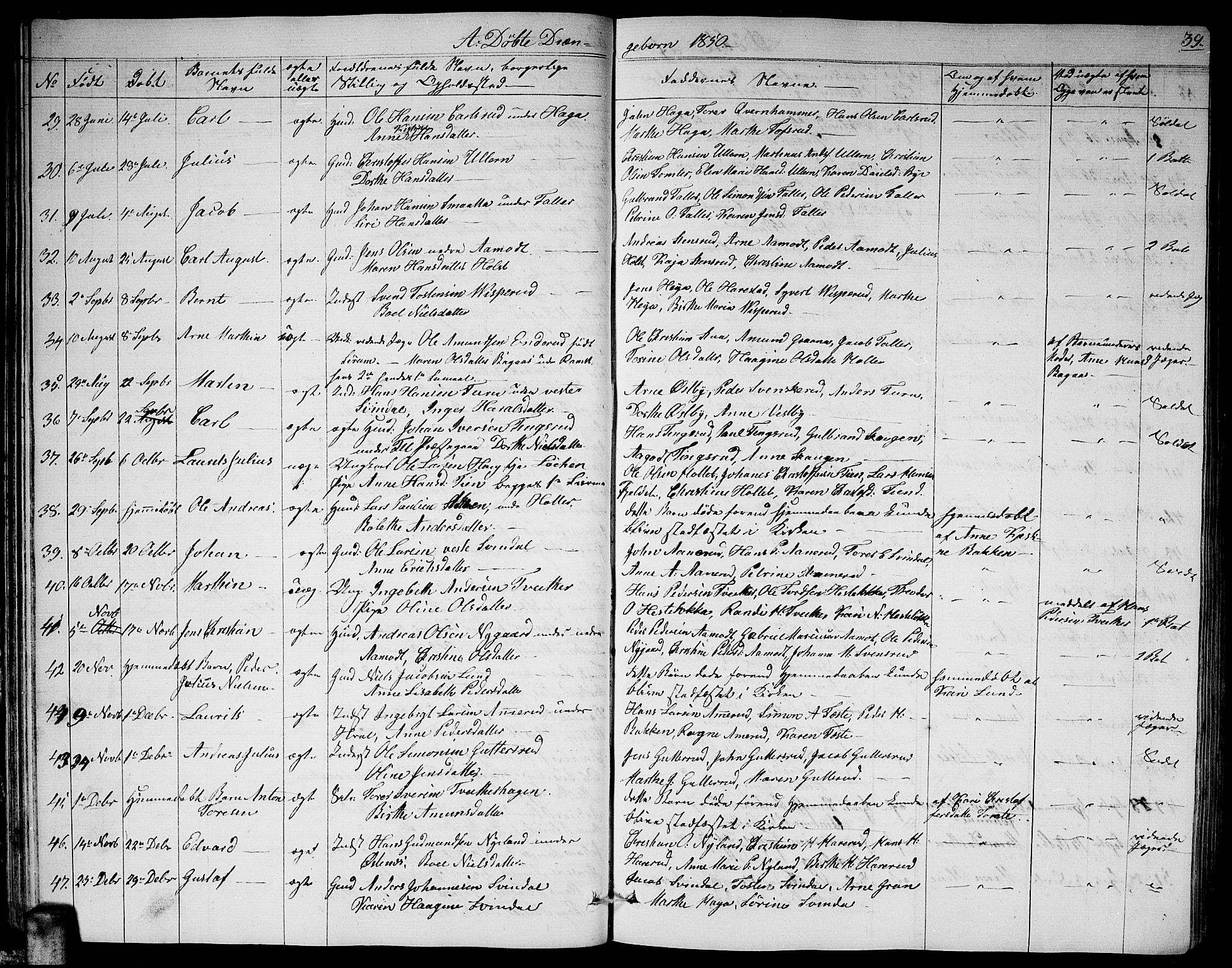 Fet prestekontor Kirkebøker, SAO/A-10370a/G/Ga/L0002: Parish register (copy) no. I 2, 1843-1859, p. 39