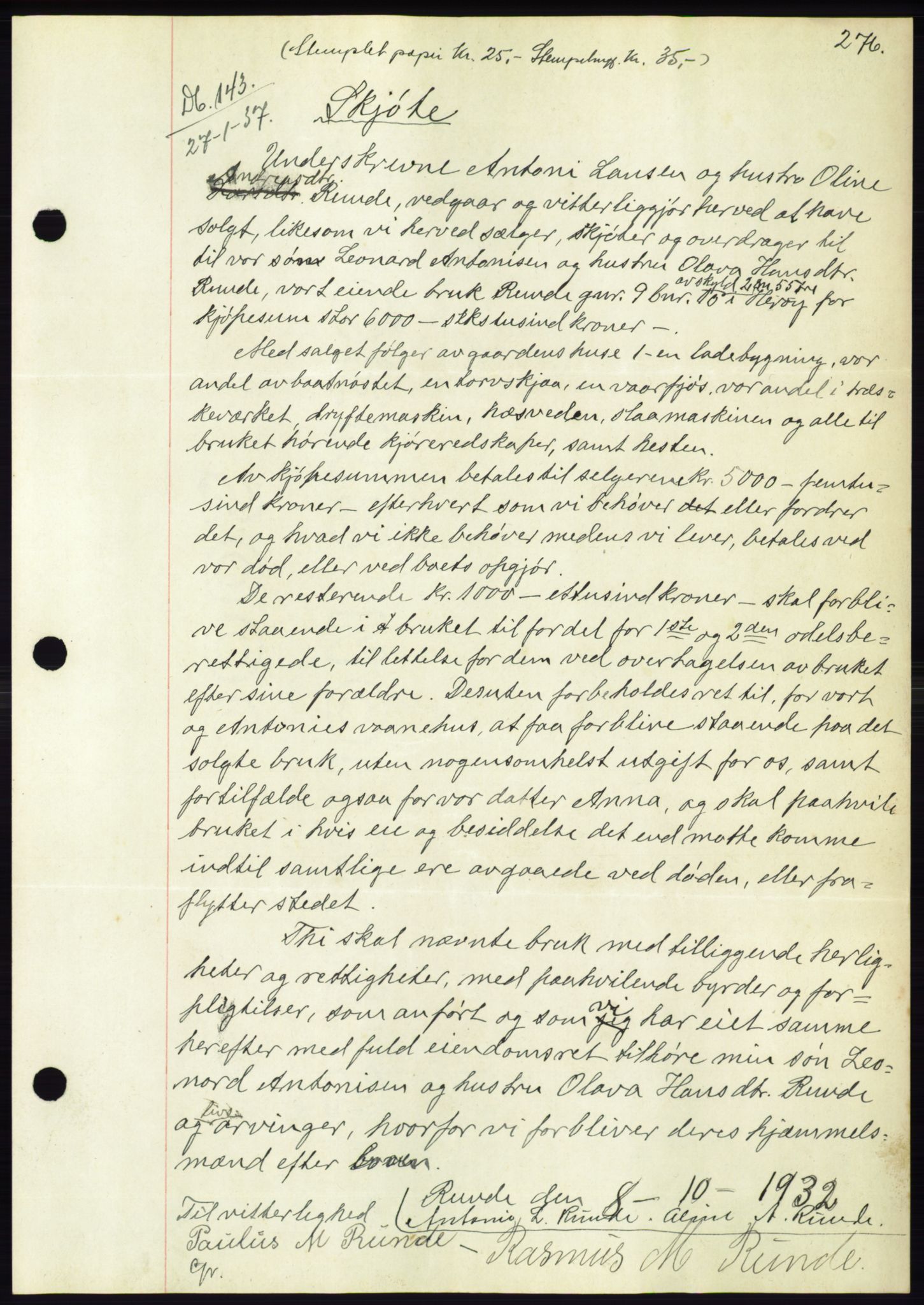 Søre Sunnmøre sorenskriveri, SAT/A-4122/1/2/2C/L0062: Mortgage book no. 56, 1936-1937, Diary no: : 143/1937