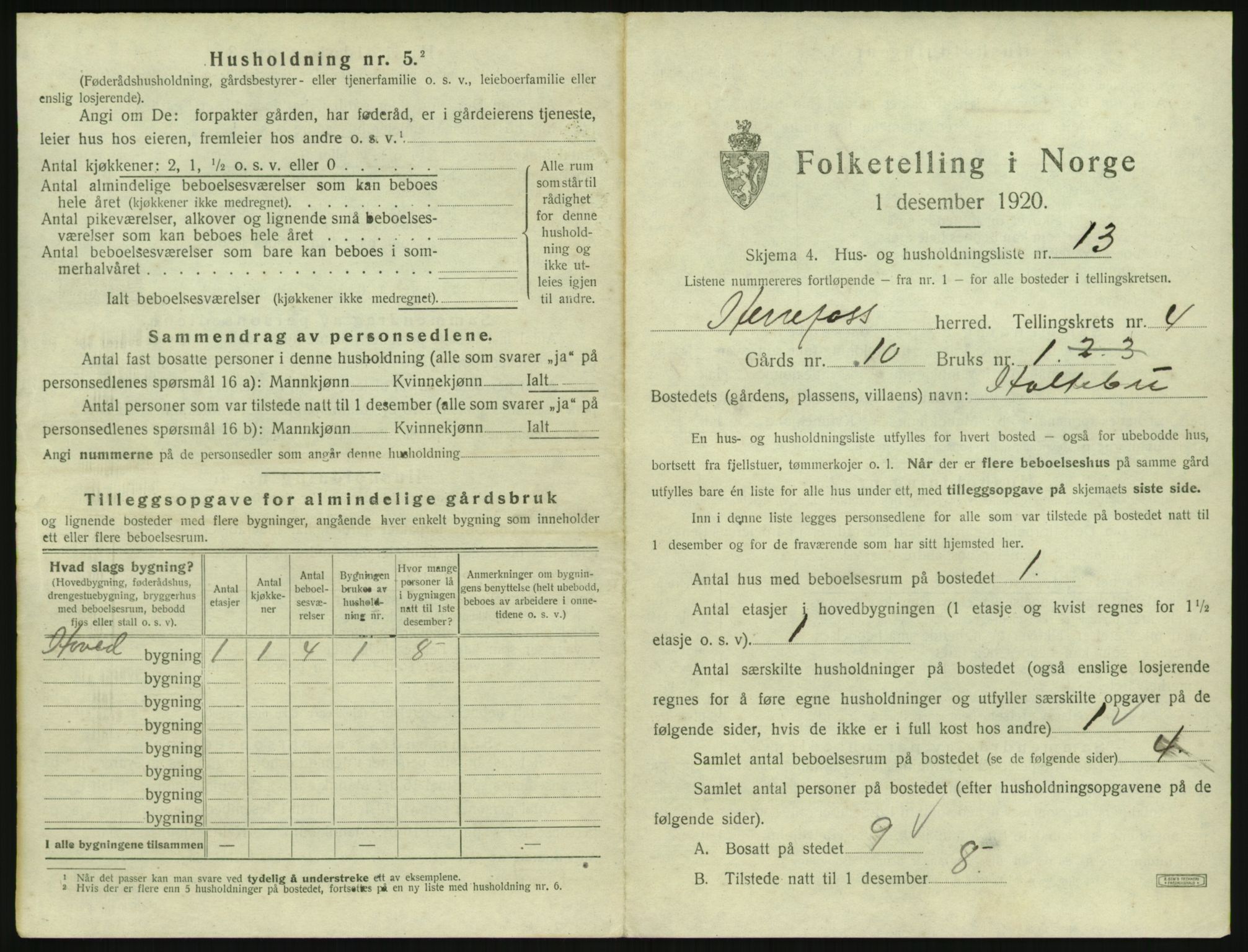 SAK, 1920 census for Herefoss, 1920, p. 156