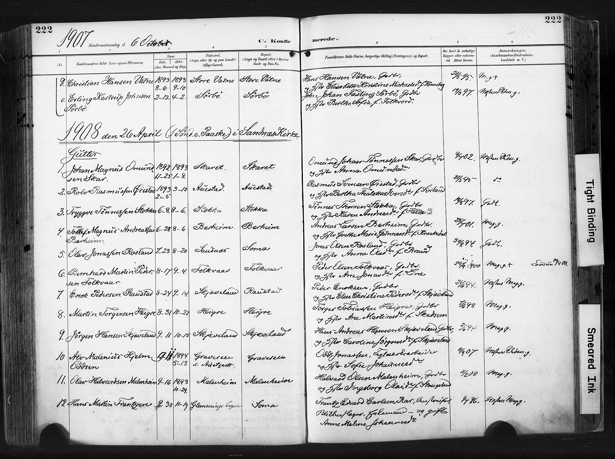 Høyland sokneprestkontor, SAST/A-101799/001/30BA/L0015: Parish register (official) no. A 14, 1899-1911, p. 222