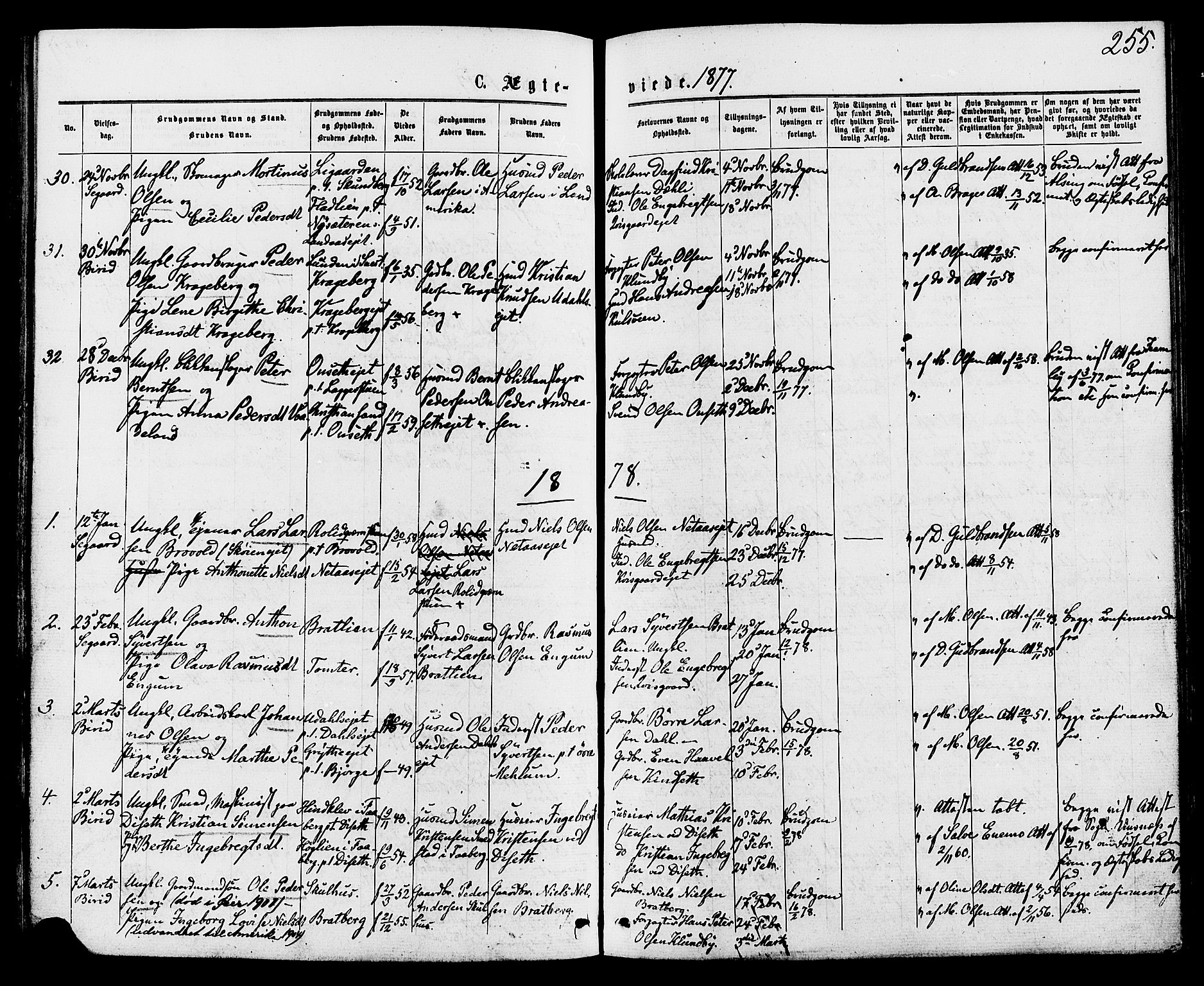 Biri prestekontor, SAH/PREST-096/H/Ha/Haa/L0006: Parish register (official) no. 6, 1877-1886, p. 255