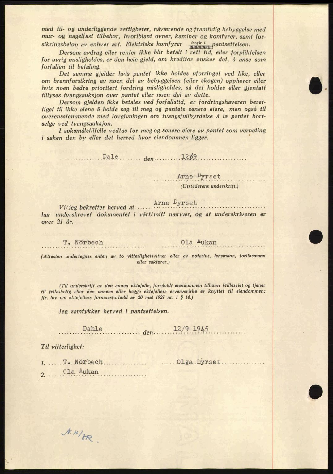 Nordmøre sorenskriveri, AV/SAT-A-4132/1/2/2Ca: Mortgage book no. B92, 1944-1945, Diary no: : 1240/1945