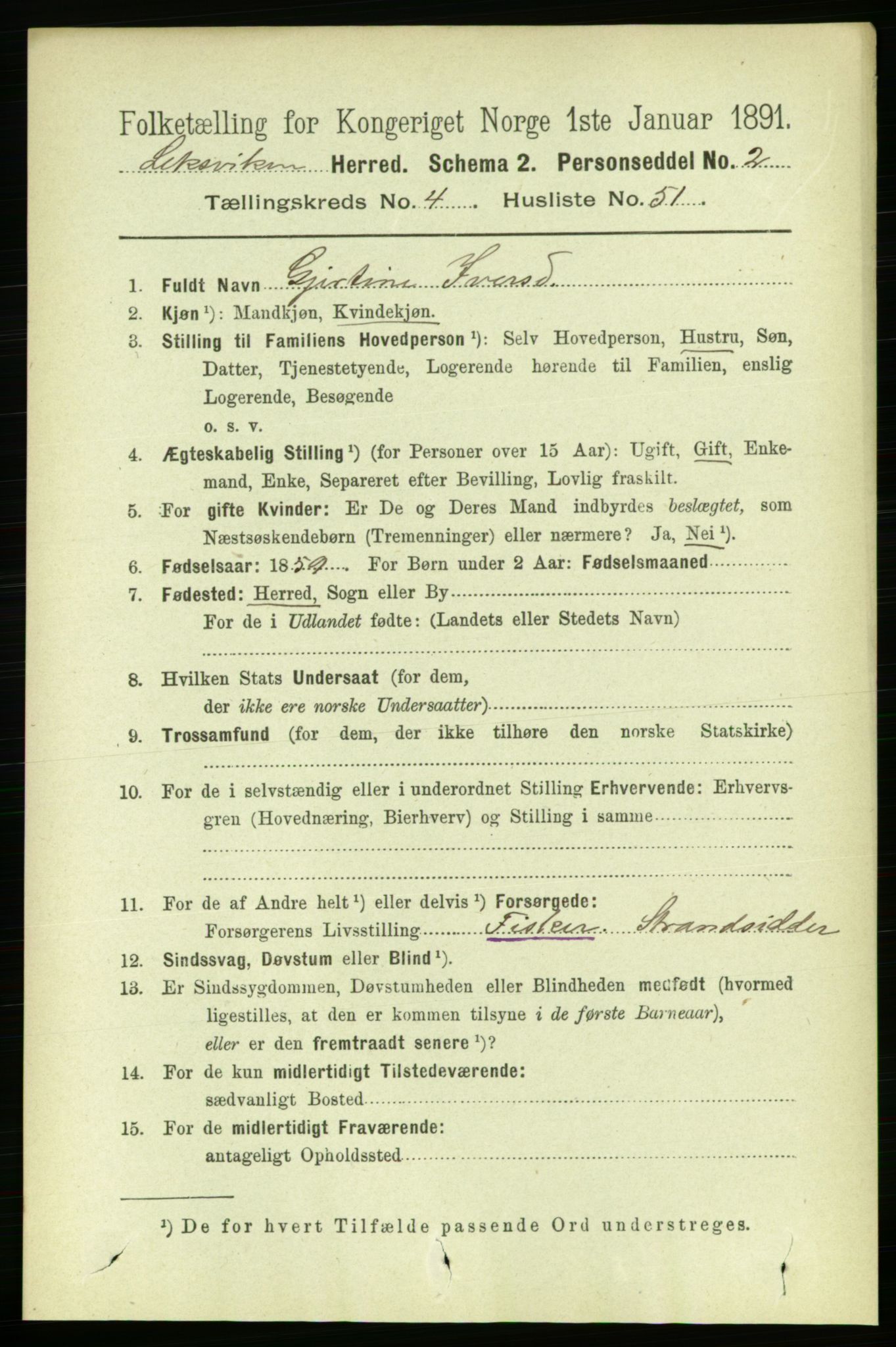 RA, 1891 census for 1718 Leksvik, 1891, p. 2236