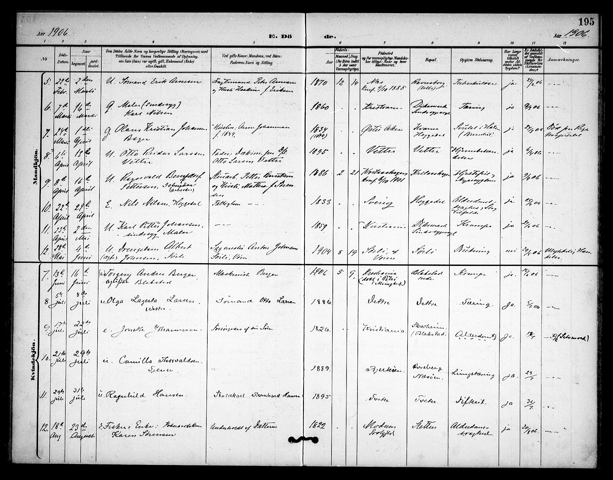 Asker prestekontor Kirkebøker, AV/SAO-A-10256a/F/Fa/L0015: Parish register (official) no. I 15, 1896-1915, p. 195