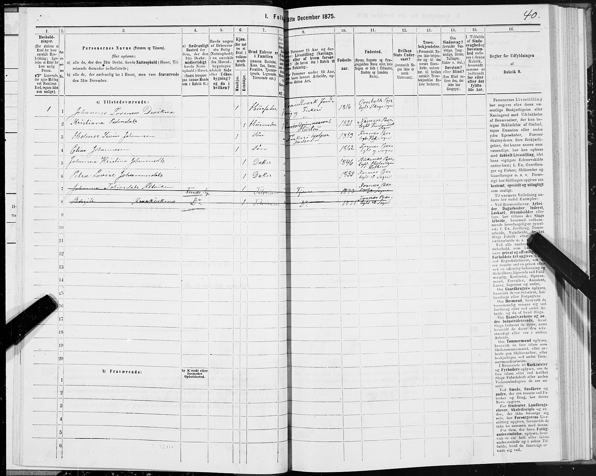 SAT, 1875 census for 1748P Fosnes, 1875, p. 1040