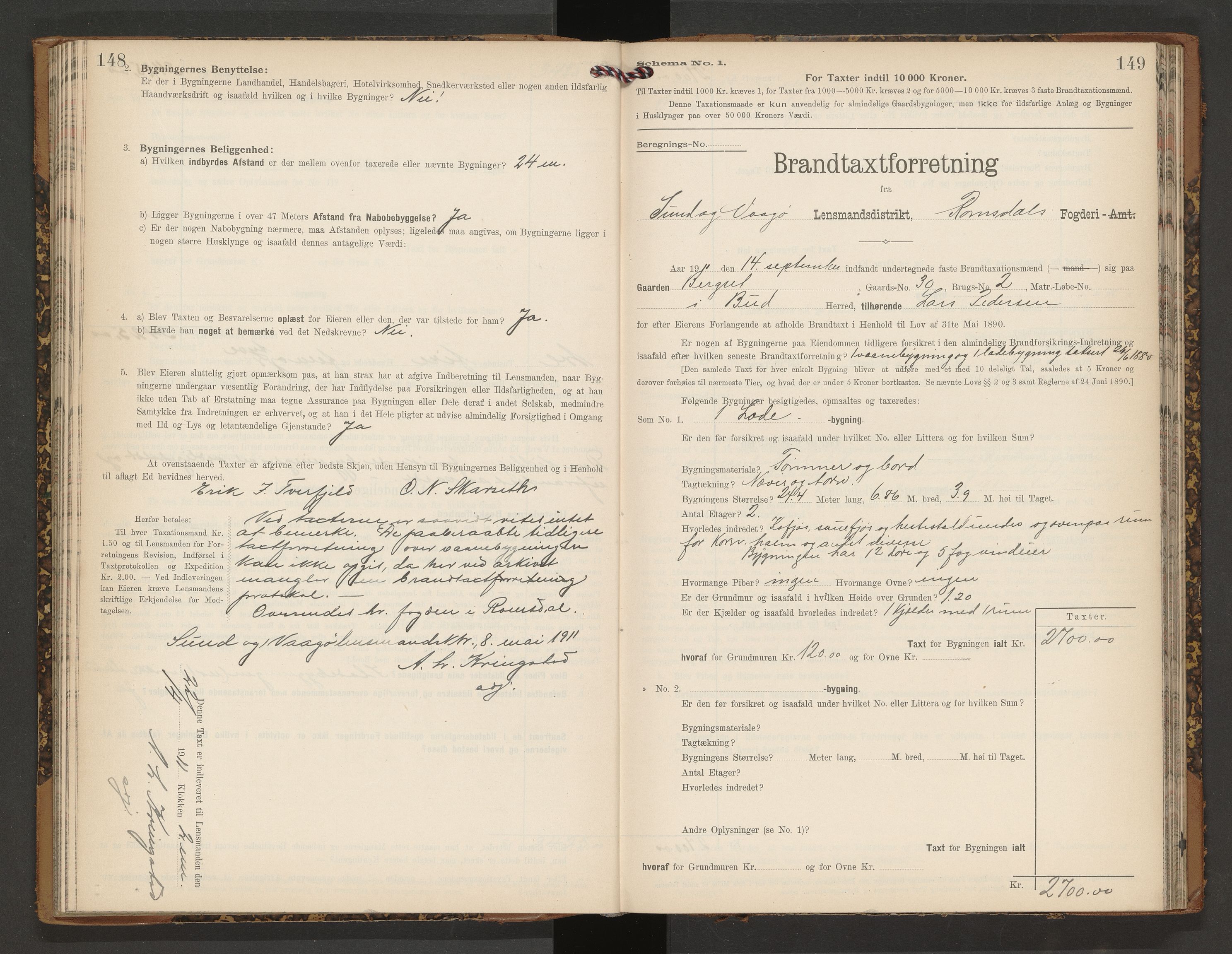 Norges Brannkasse Vågøy og Sund, AV/SAT-A-5504/Fb/L0002: Branntakstprotokoll, 1904-1913, p. 148-149